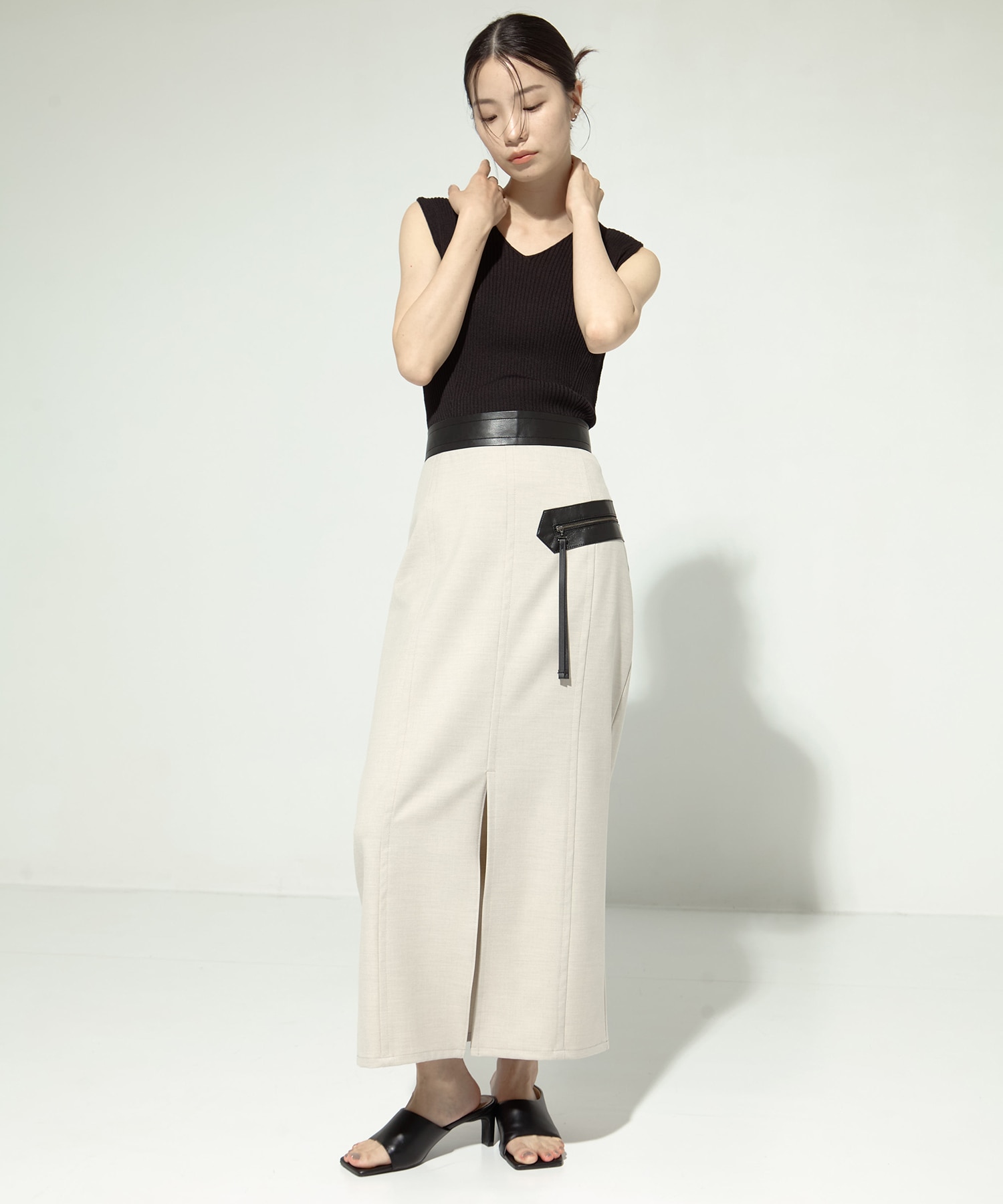 Leather Belted Straight SK STUDIOUS