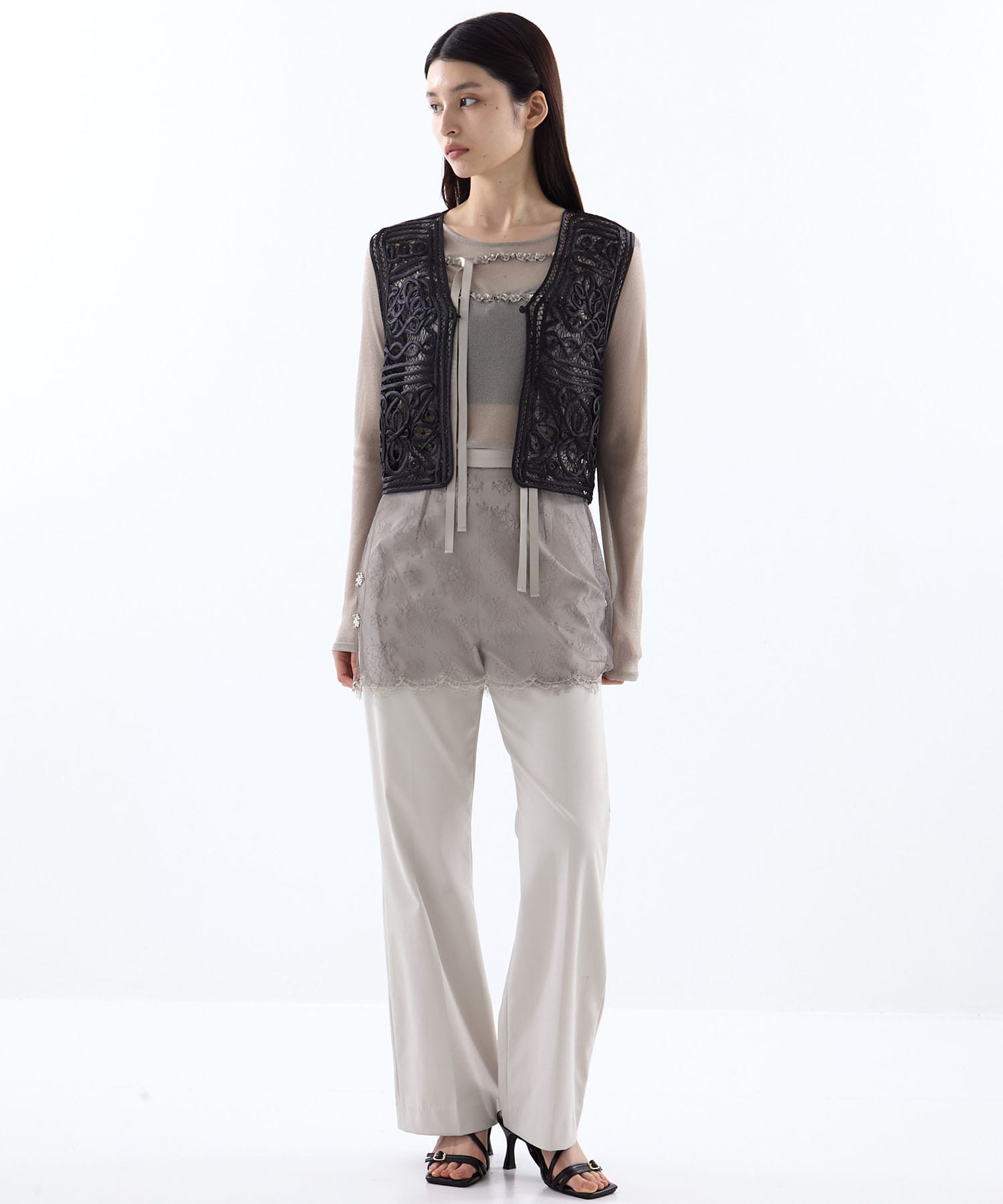 2WAY SATIN BATTEN  LACE VEST AMERI
