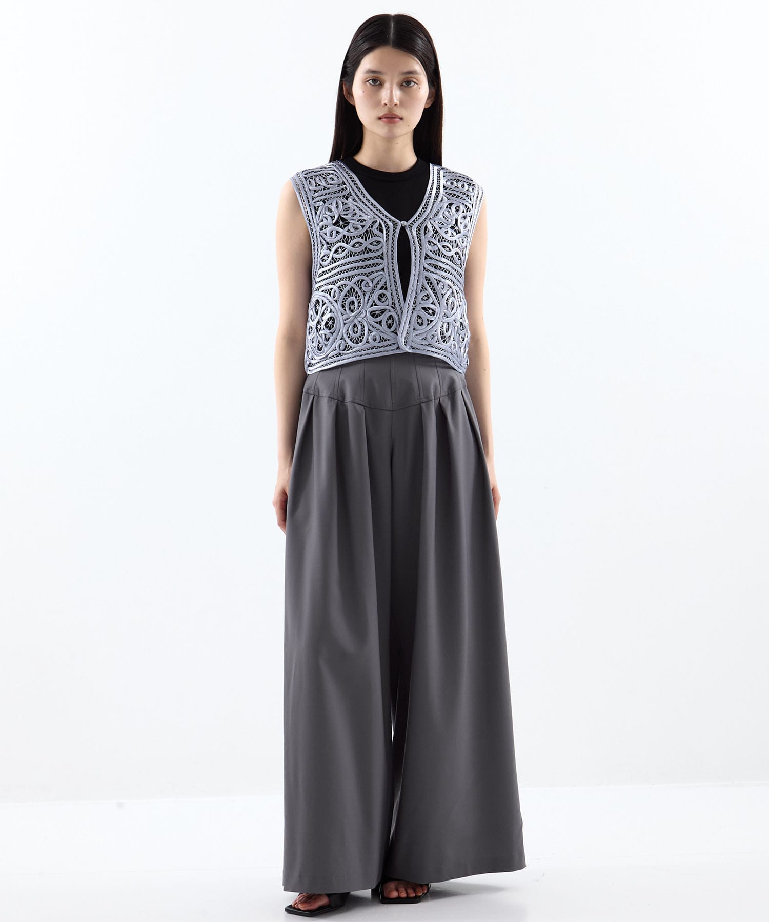 2WAY SATIN BATTEN  LACE VEST AMERI