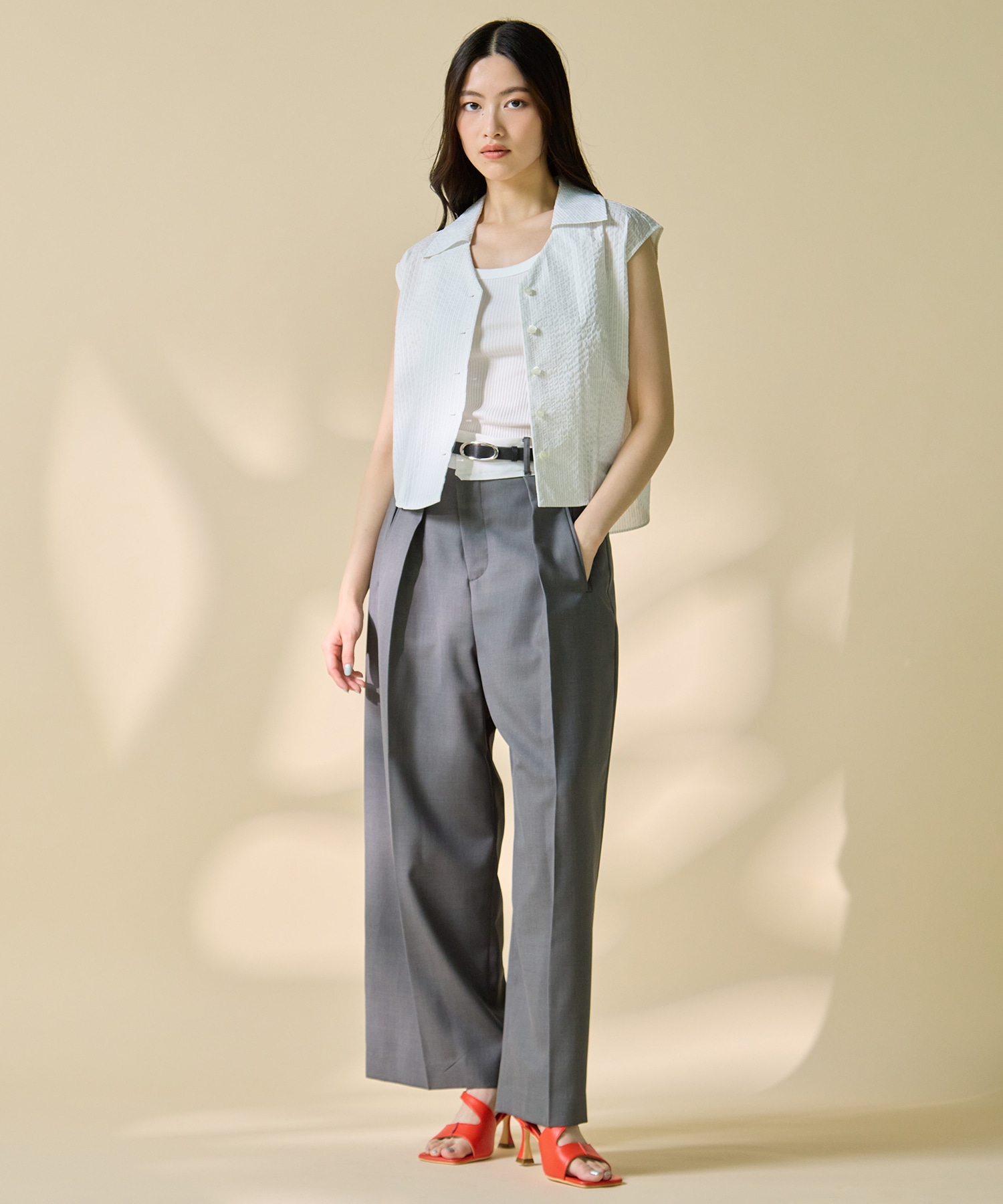 Seersucker Sleeveless Shirt(FREE WHITE): STUDIOUS: WOMENS