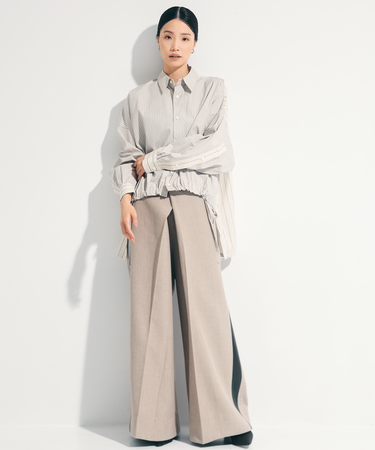 別注ドローコードストライプシャツ(2 BEIGE): UJOH: WOMENS