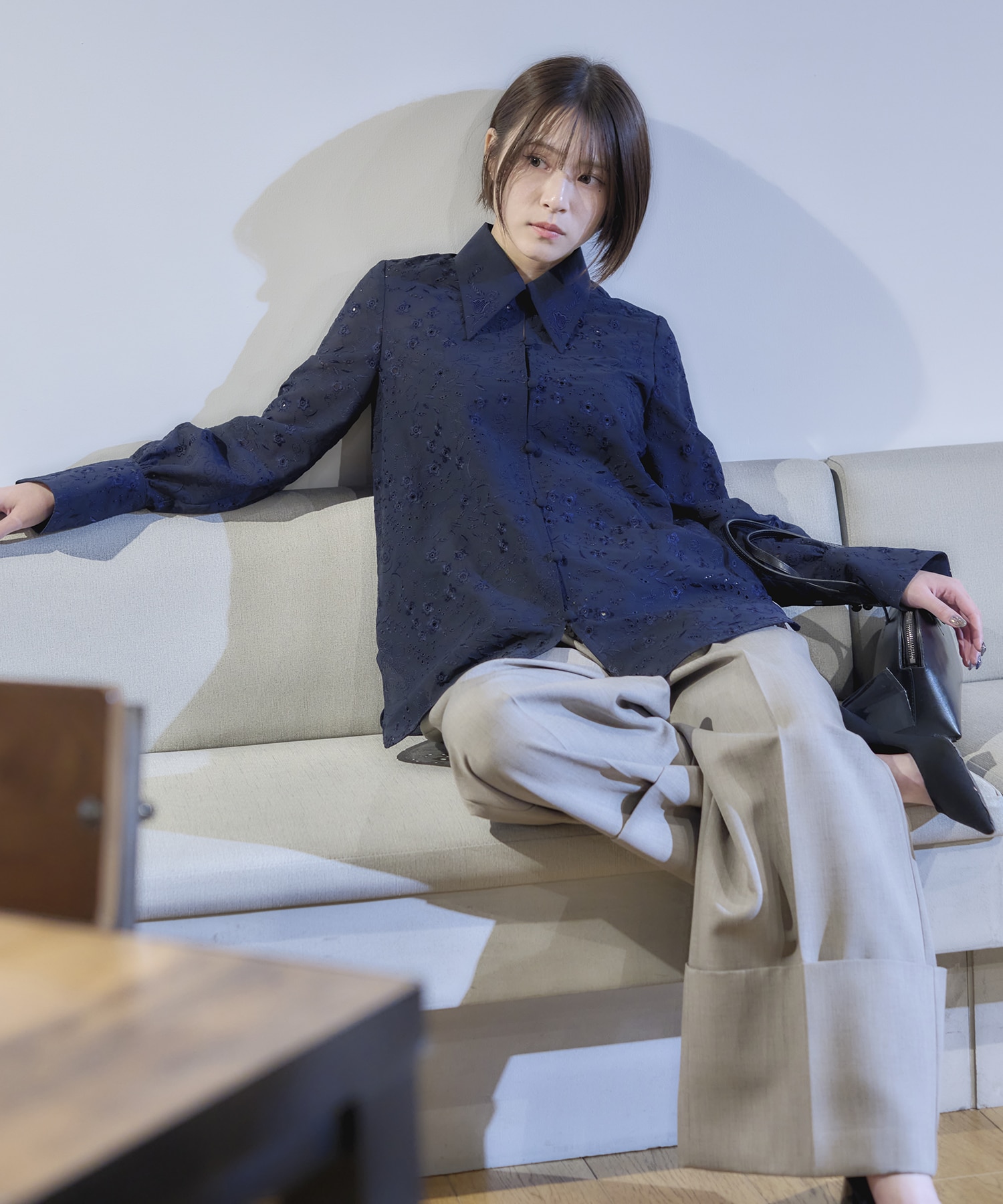 Triacetate Georgette Floral Embroidery Top Mame Kurogouchi