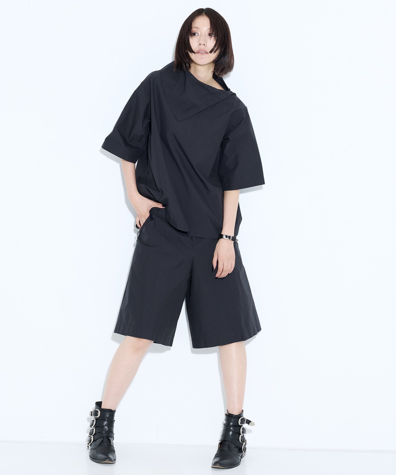 Typewriter check S/S blouse TOGA