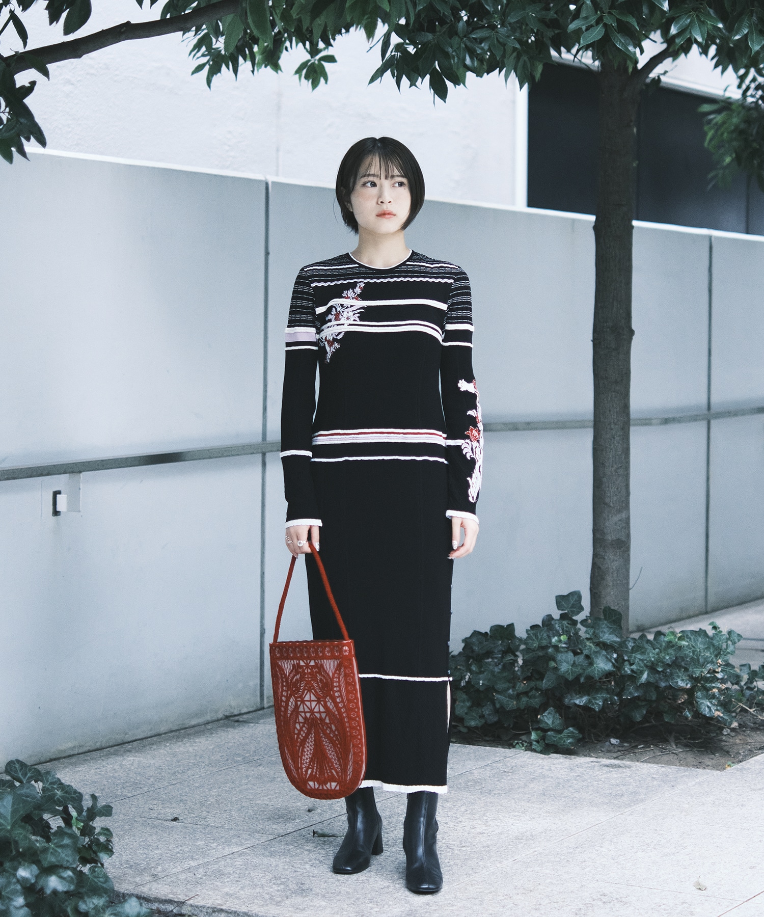 Floral Motif Intarsia Knitted Dress Mame Kurogouchi