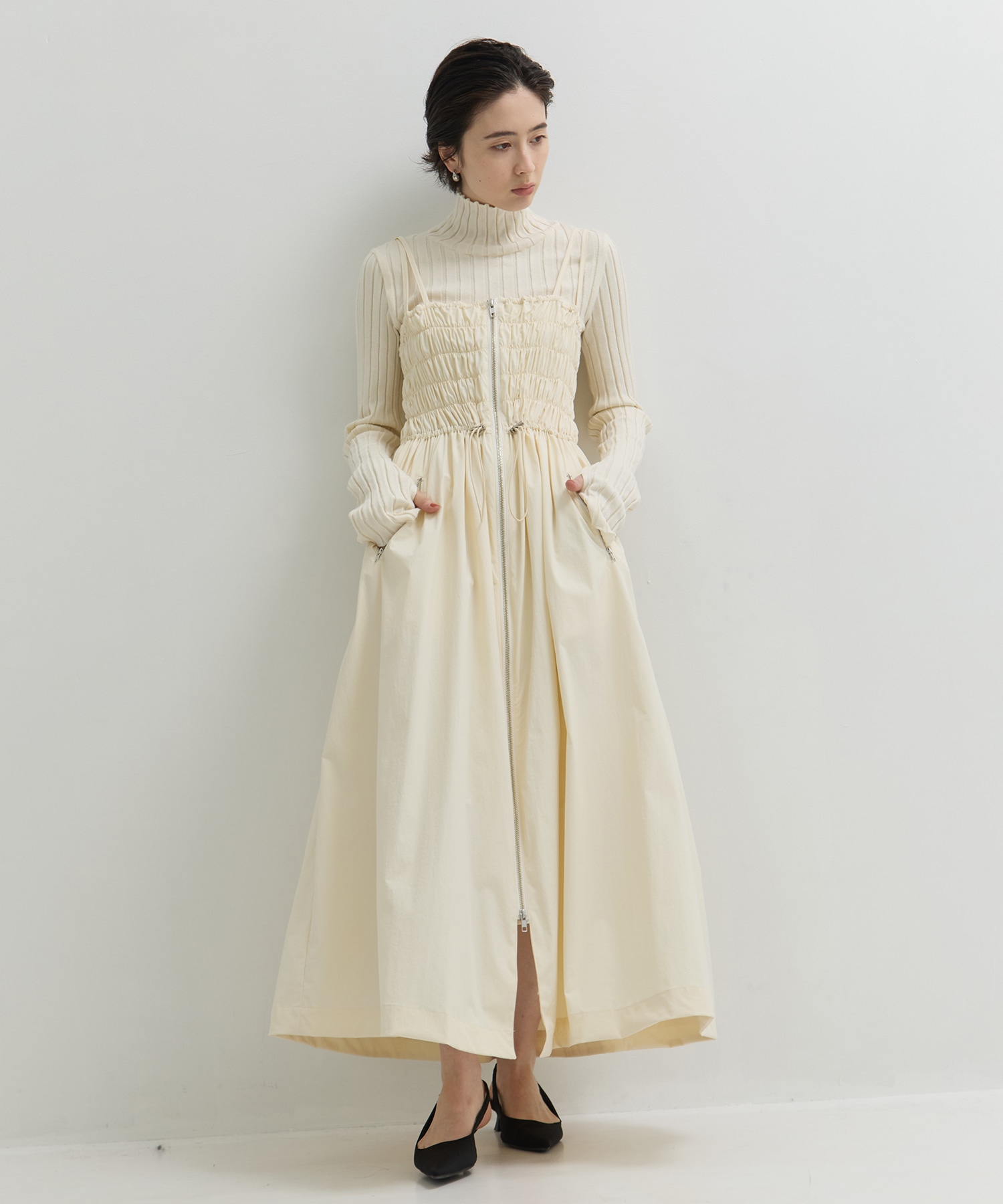 SHIRRING ZIP CAMISOLE DRESS STUDIOUS