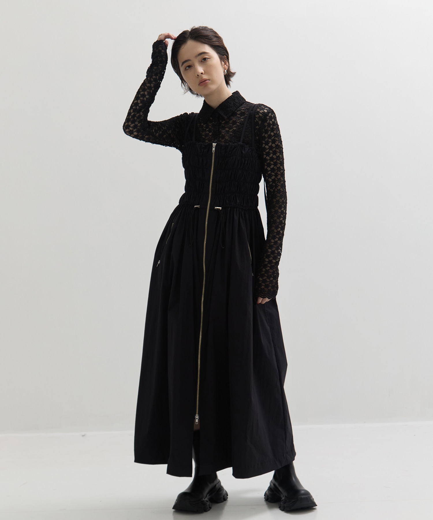 SHIRRING ZIP CAMISOLE DRESS STUDIOUS