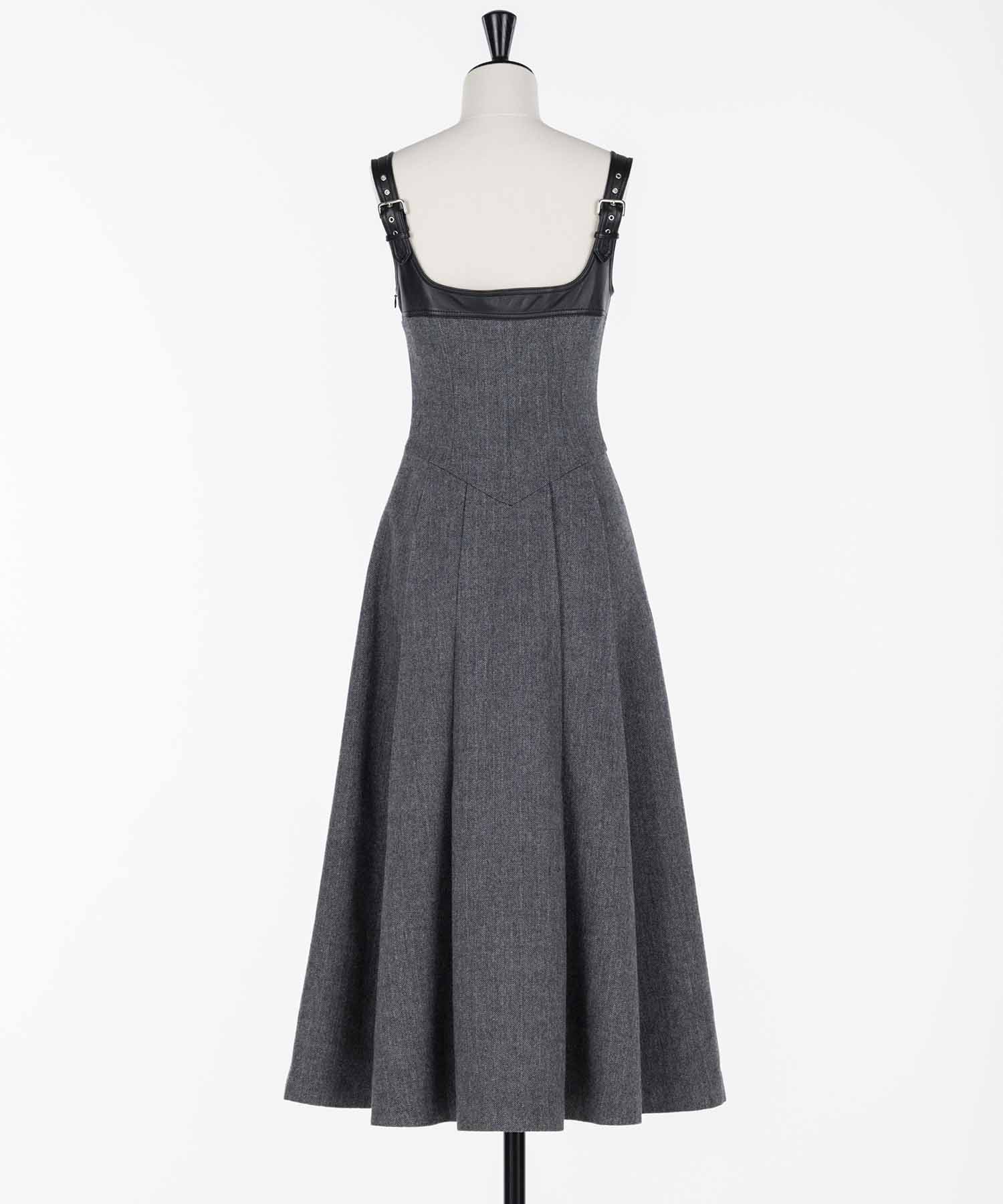 Leather panel Herringbone dress FETICO