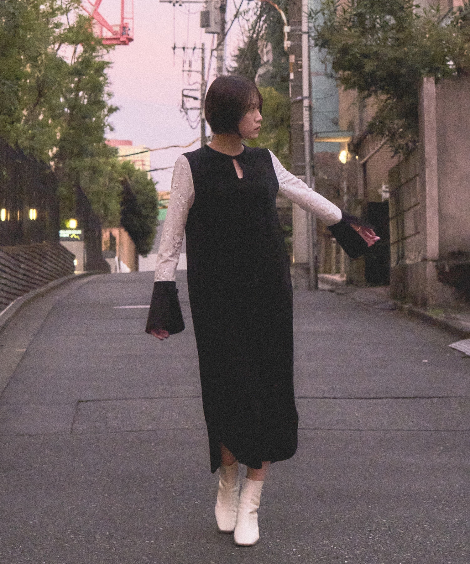 Triacetate Georgette Floral Embroidery Sleeve Classic Dress Mame Kurogouchi