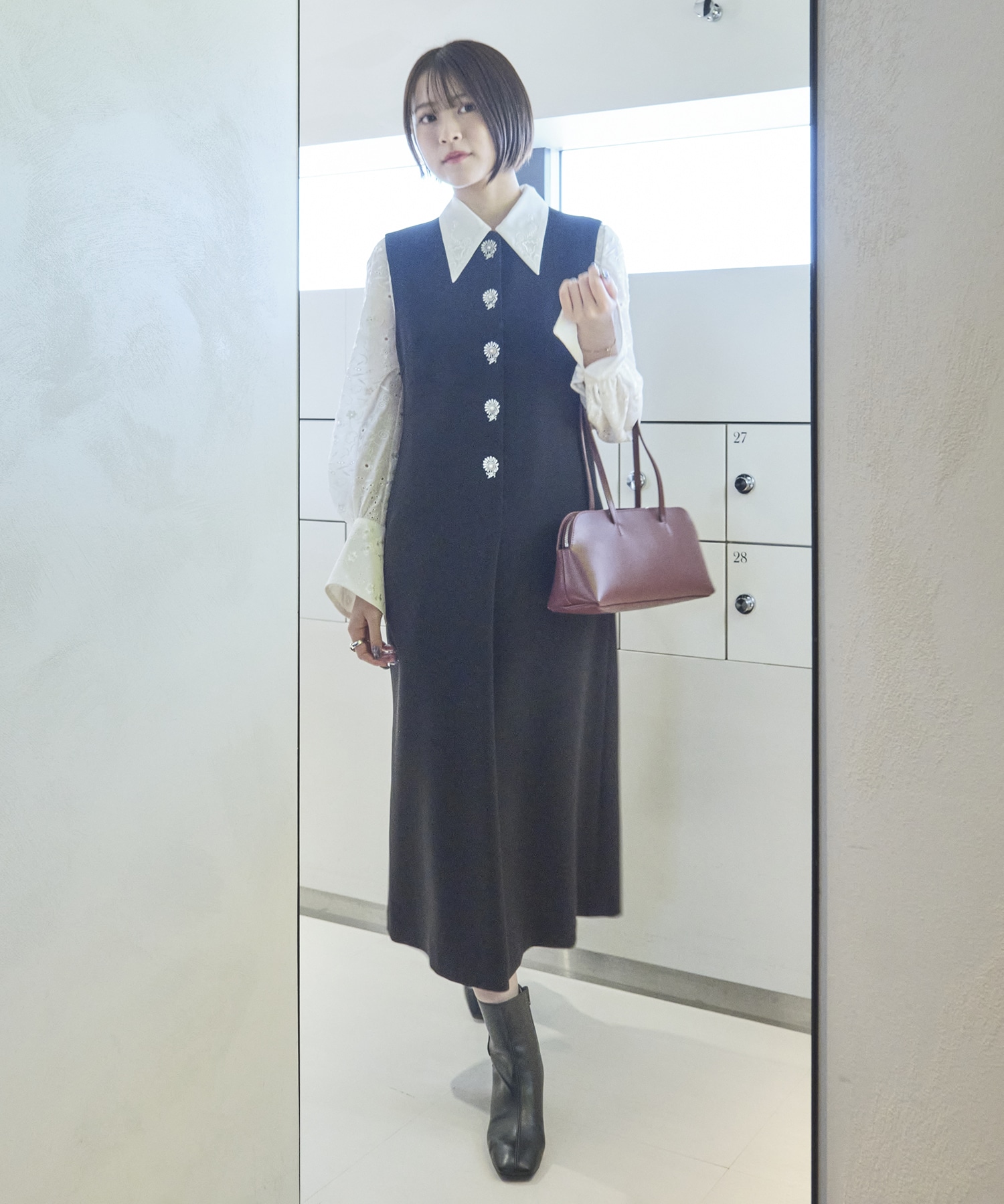 Acetate Polyester Embroidered Buttonholes Sleeveless Dress Mame Kurogouchi