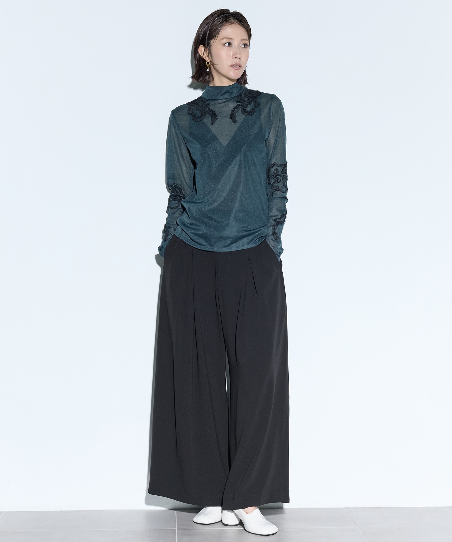 Moon road embroidered sheer top MURRAL