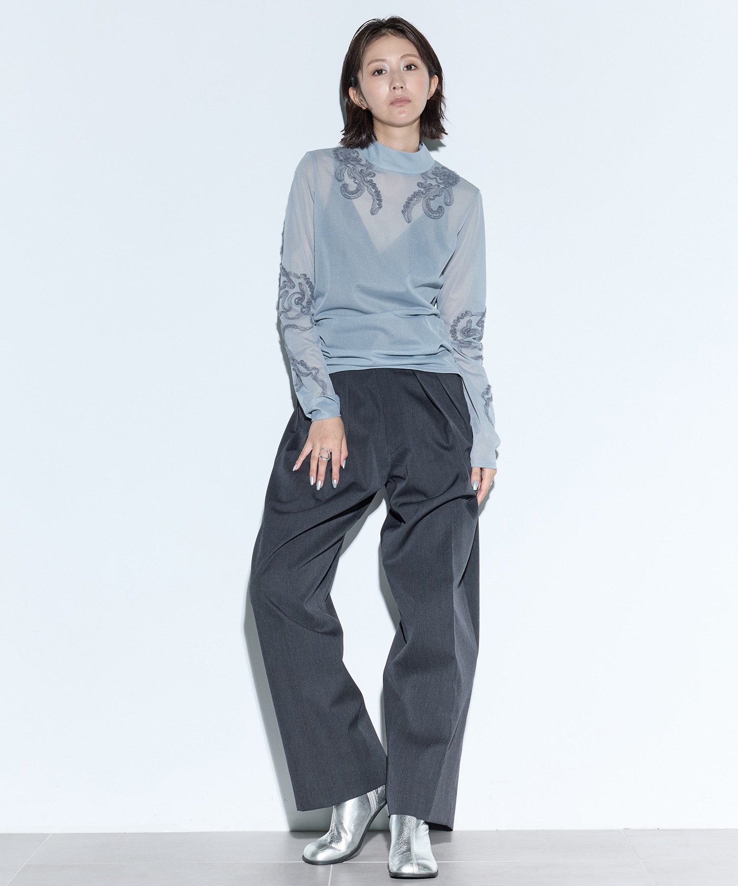 Moon road embroidered sheer top MURRAL