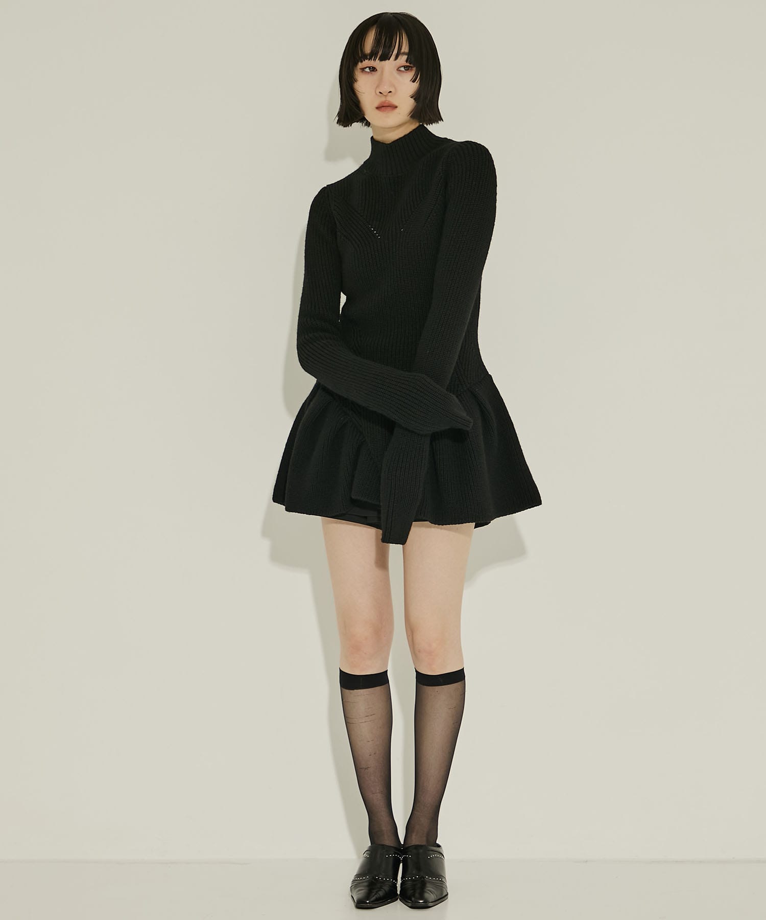 RIBED PEPLUM HI-NECK KNIT SWEATER JOHN LAWRENCE SULLIVAN