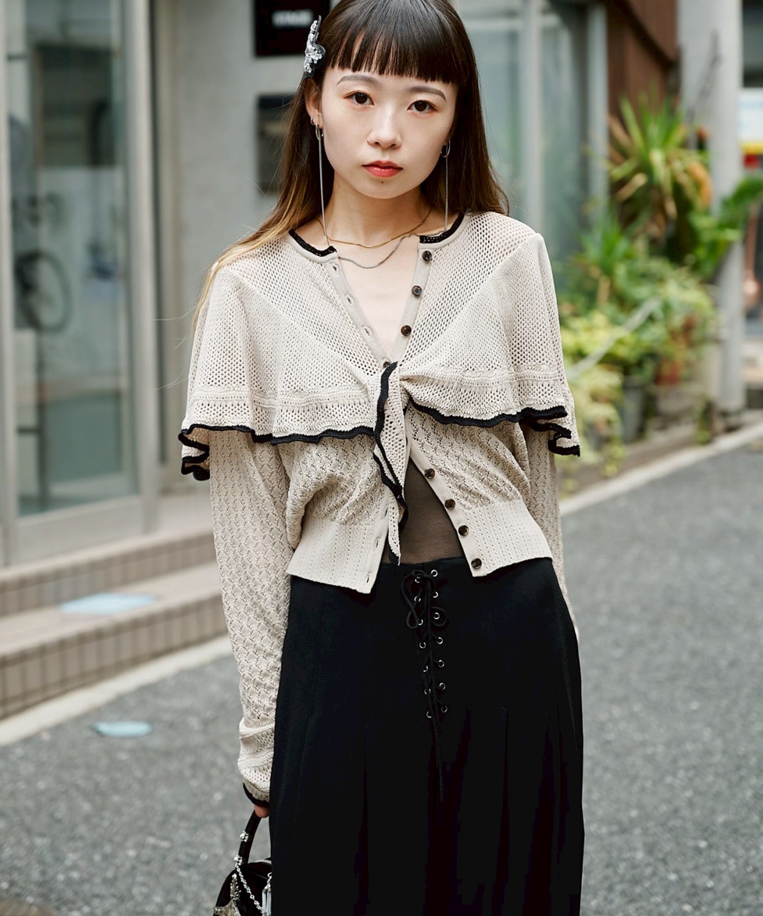 Lace-knit cape cardigan FETICO