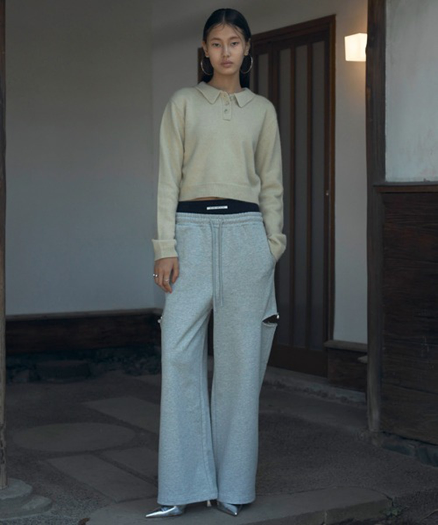 SLIT SWEAT PANTS with PEARL JOSEMOON