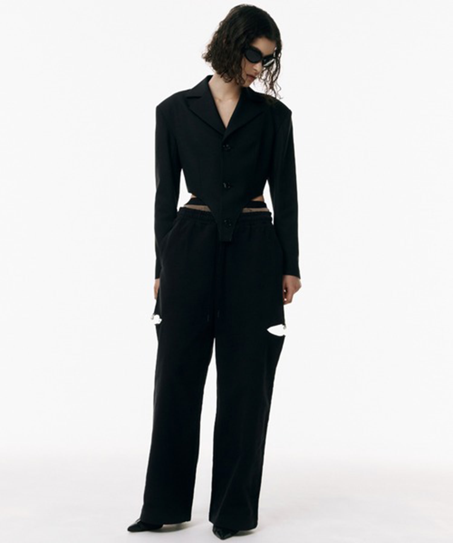 josemoon スリットスリムパンツ SLIT SWEAT PANTS with PEARL(36 BLACK): JOSEMOON: WOMENS