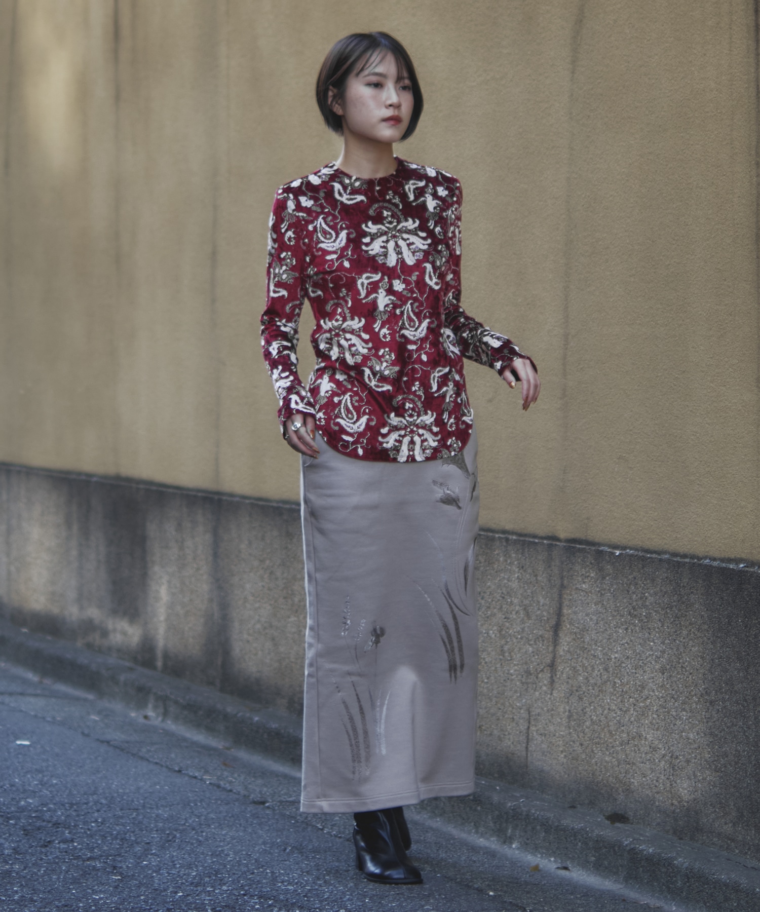 Floral Motif Embroidered Sweater Skirt Mame Kurogouchi