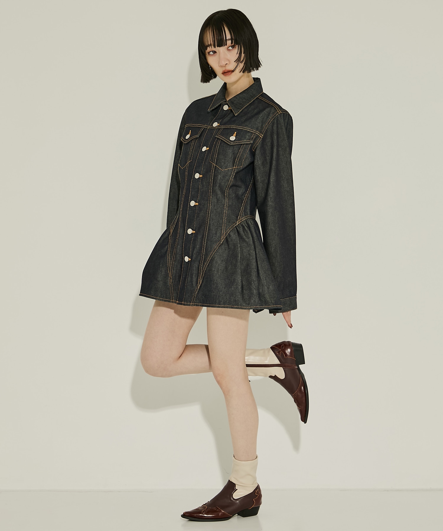 RIGID DENIM PEPLUM JACKET JOHN LAWRENCE SULLIVAN