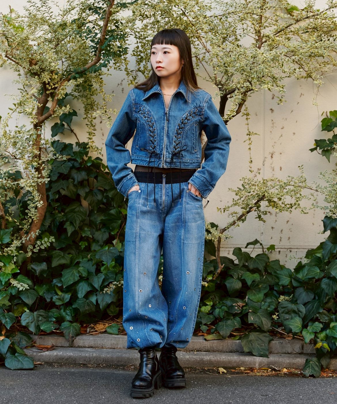 Lace up denim jacket FETICO