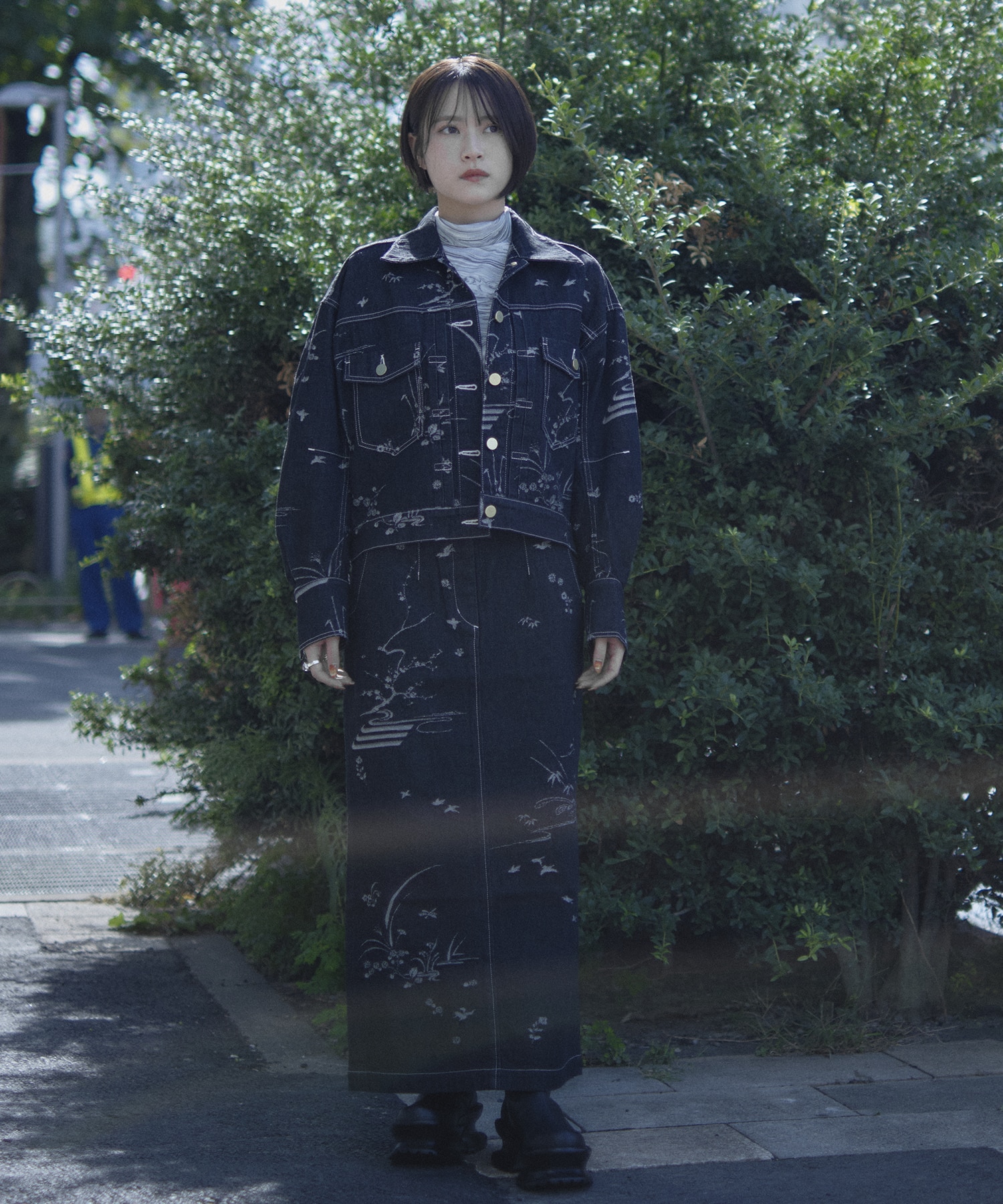 Nature Pattern Jacquard Short Denim Jacket Mame Kurogouchi