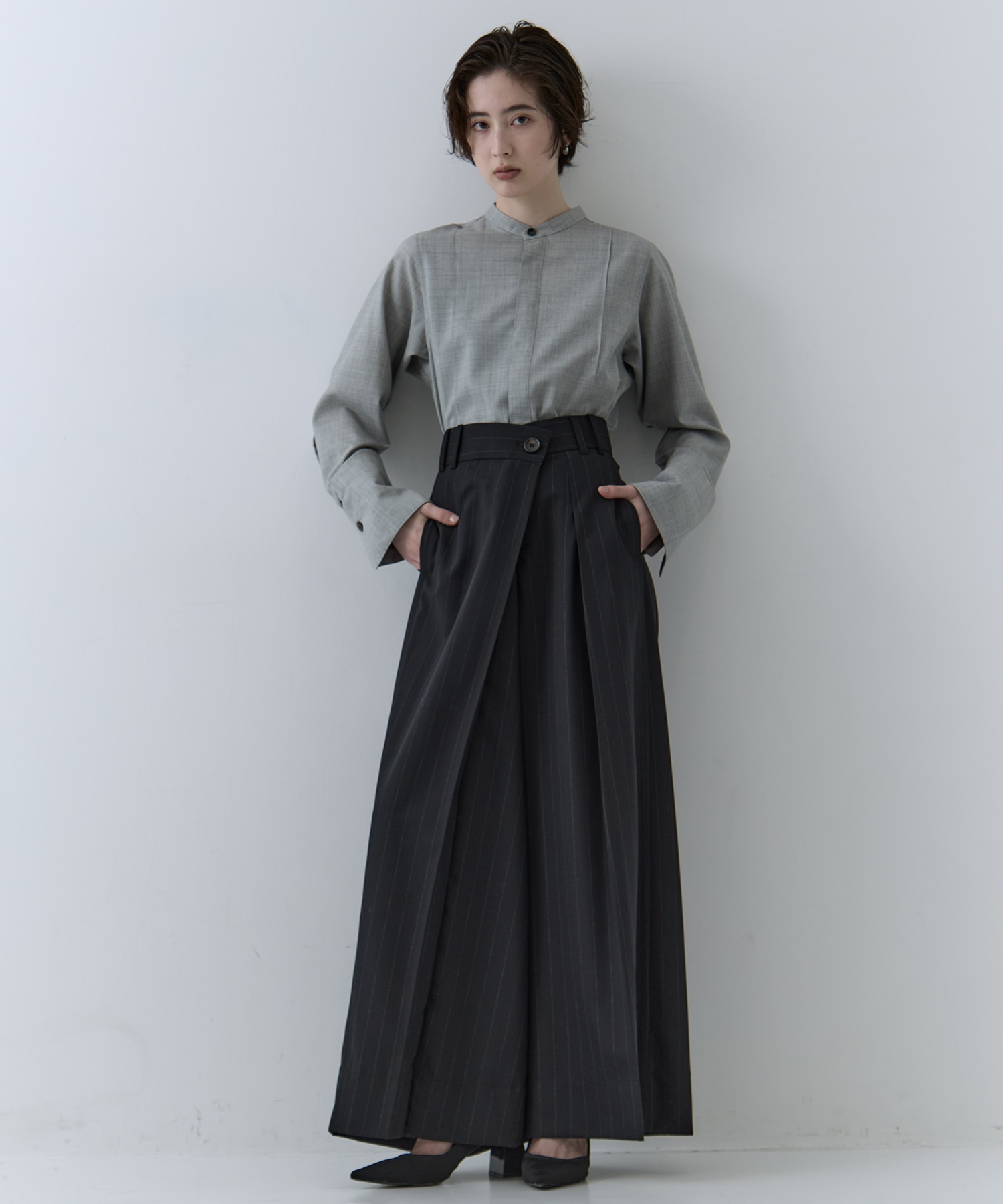 Asymmetric Tucked Flare Trousers STUDIOUS