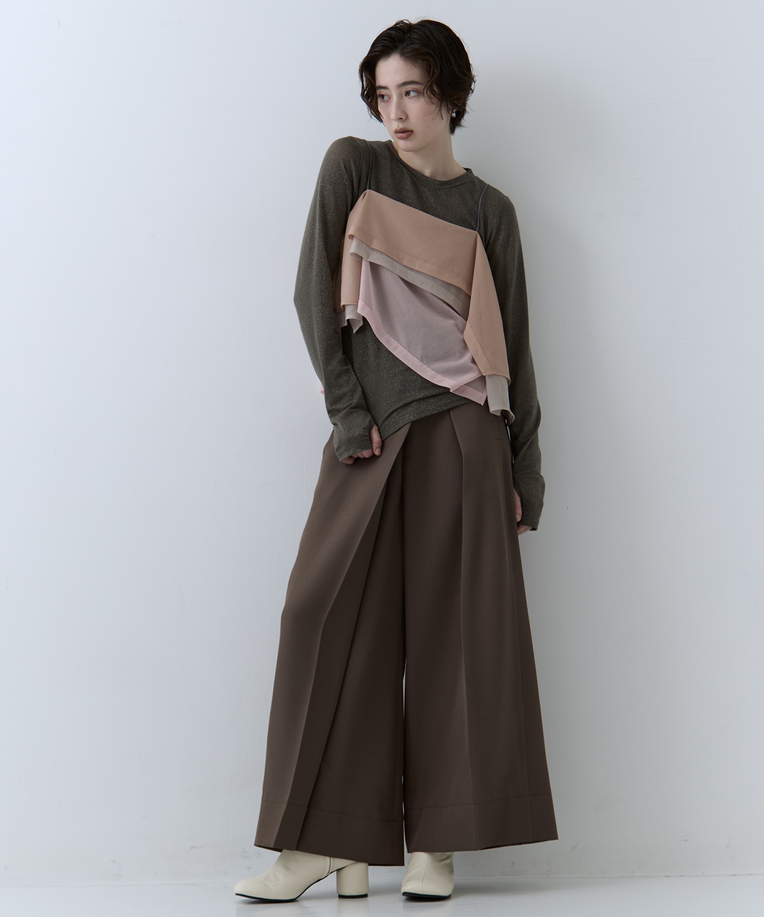 Asymmetric Tucked Flare Trousers STUDIOUS