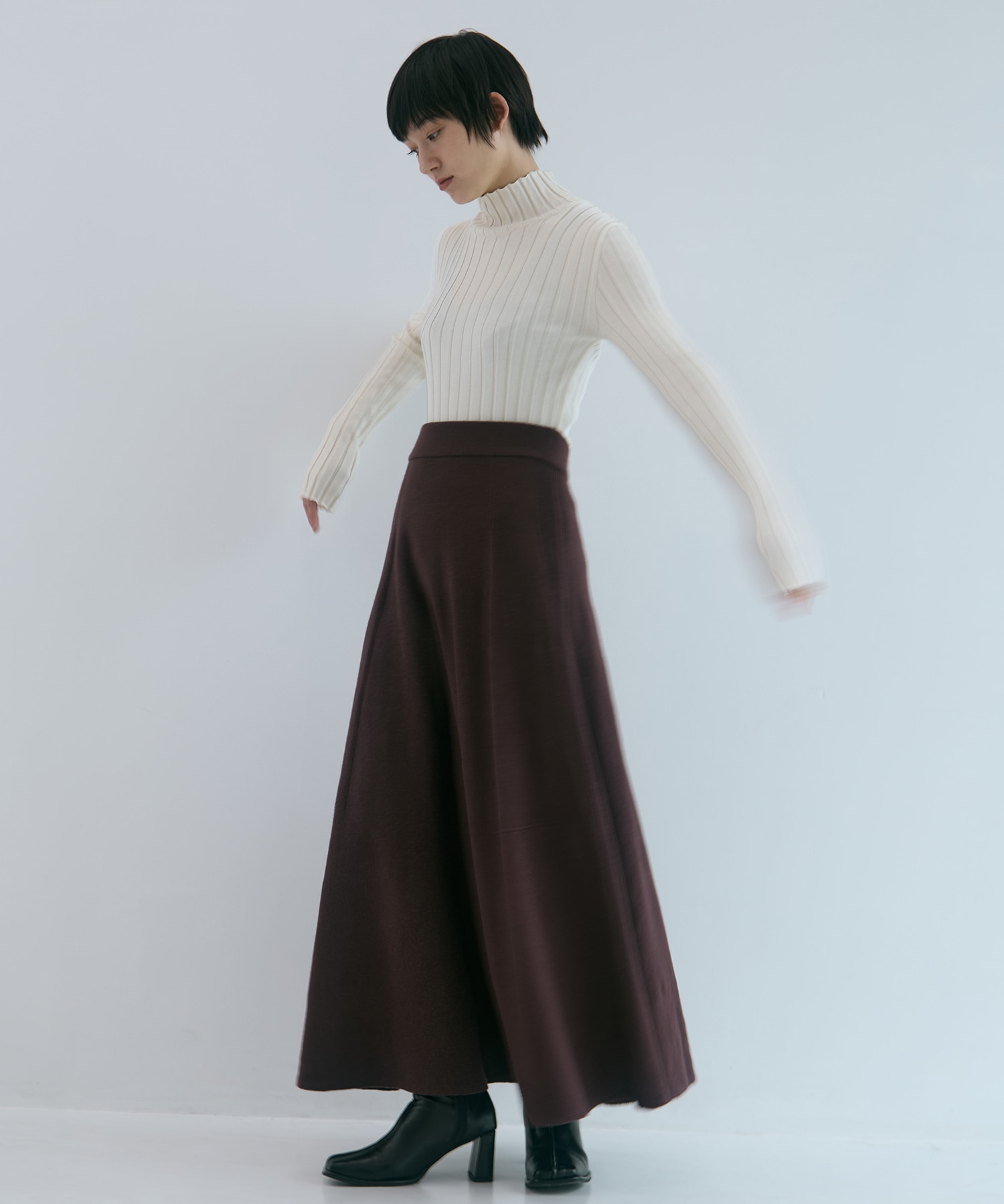 別注 CASHMERE FLARE LONG SKIRT WRAPINKNOT