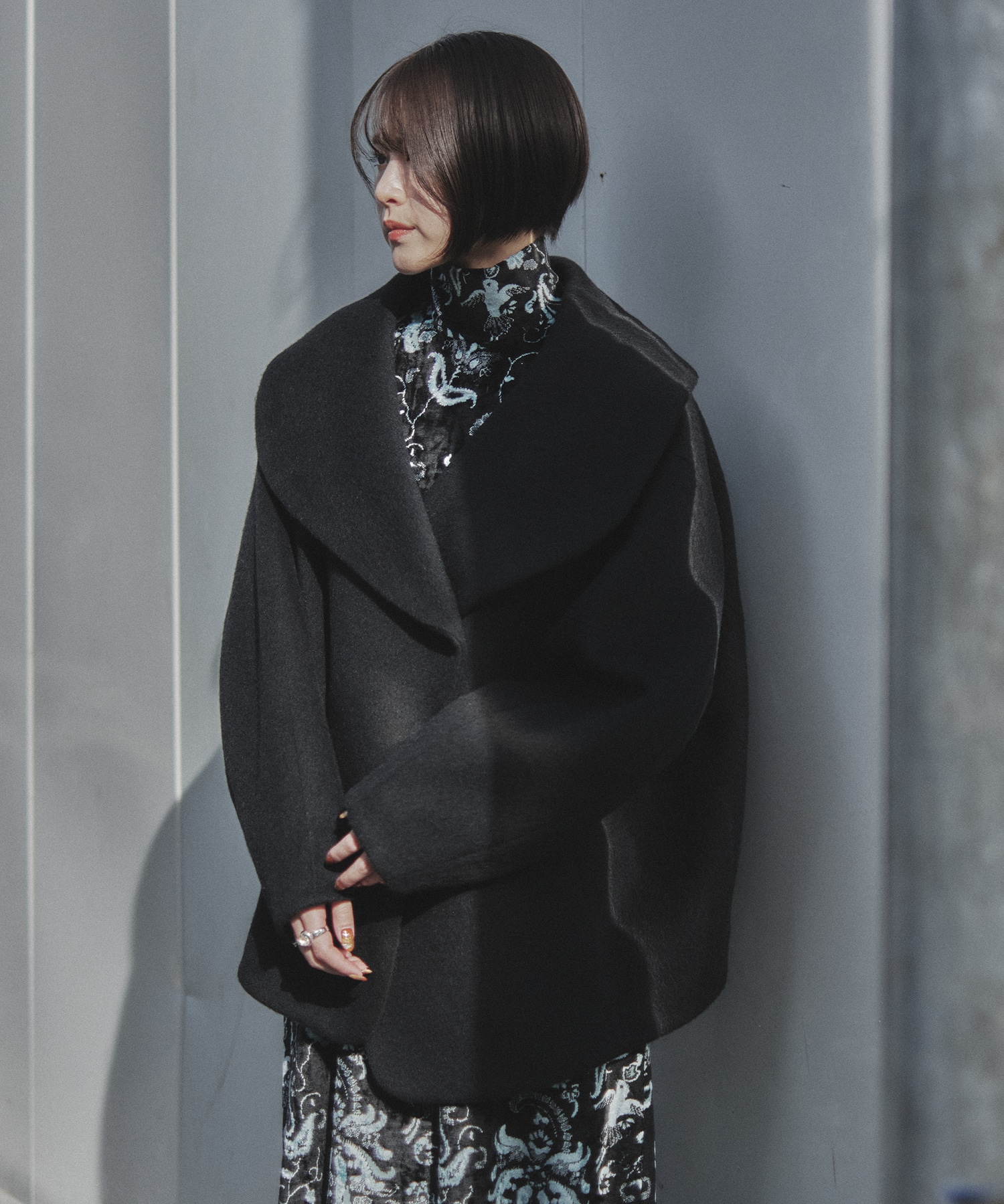 Wool Arupaka Shawl Collar Short Cort Mame Kurogouchi