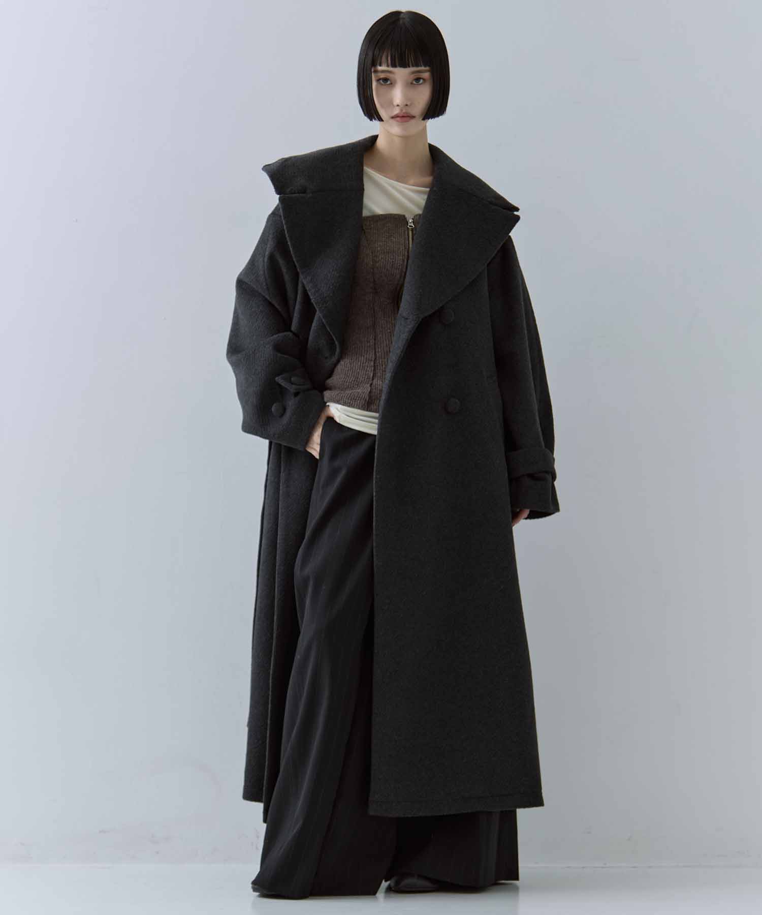 UND BIG ROUND COLLAR WOOL LONG COAT AMERI