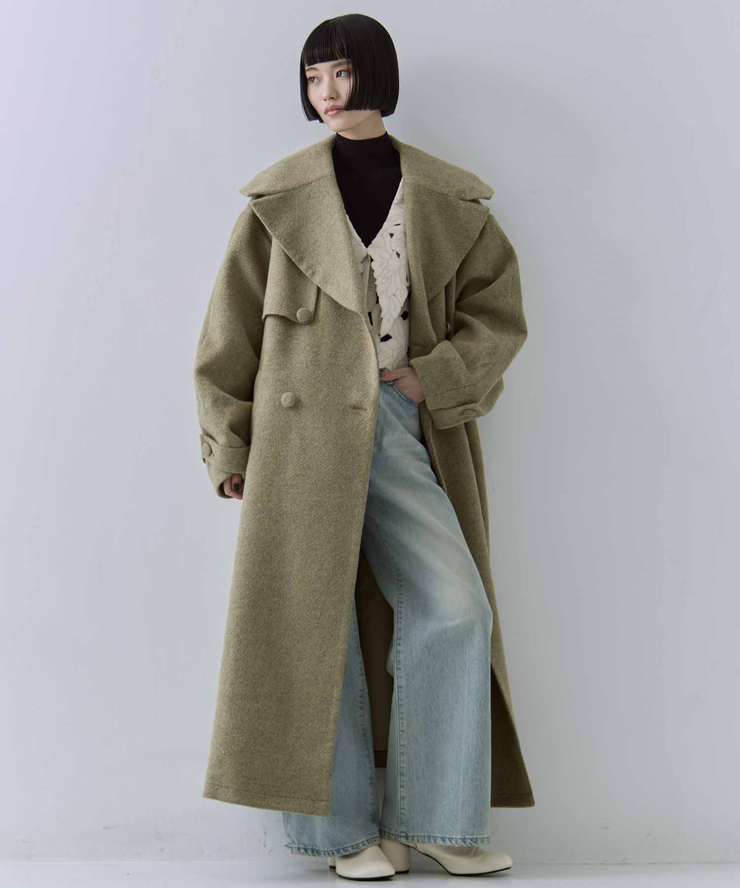UND BIG ROUND COLLAR WOOL LONG COAT AMERI