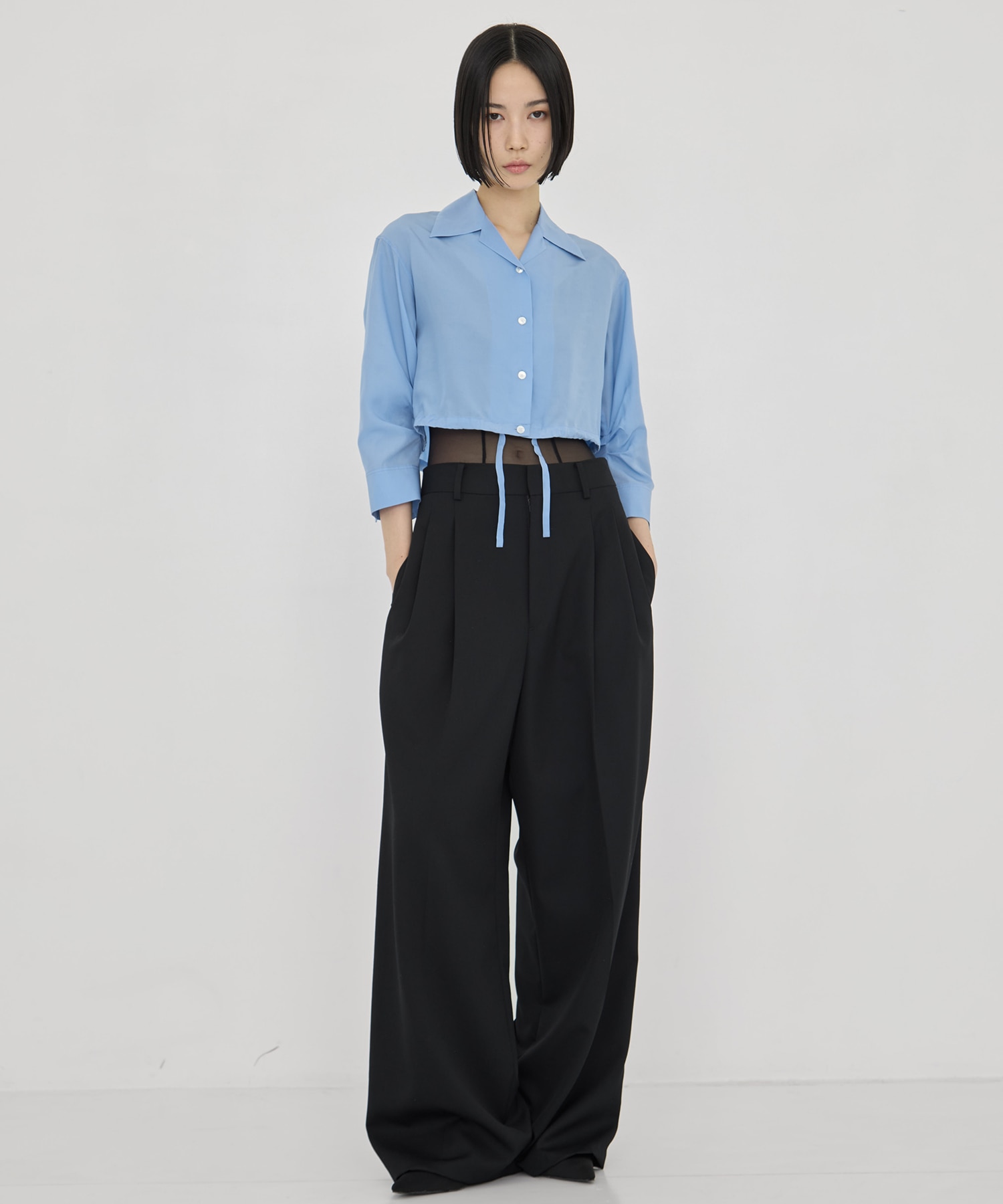 CROPPED COTTON OPEN-COLLAR SHIRT CINOH
