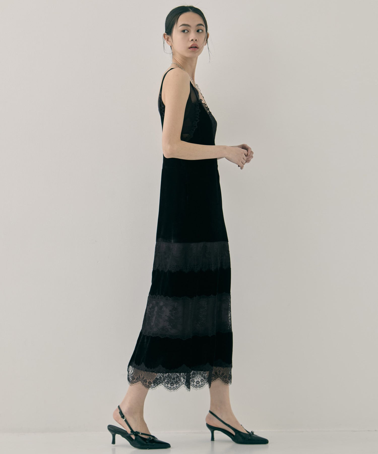 black lace velour cami-dress tanakadaisuke