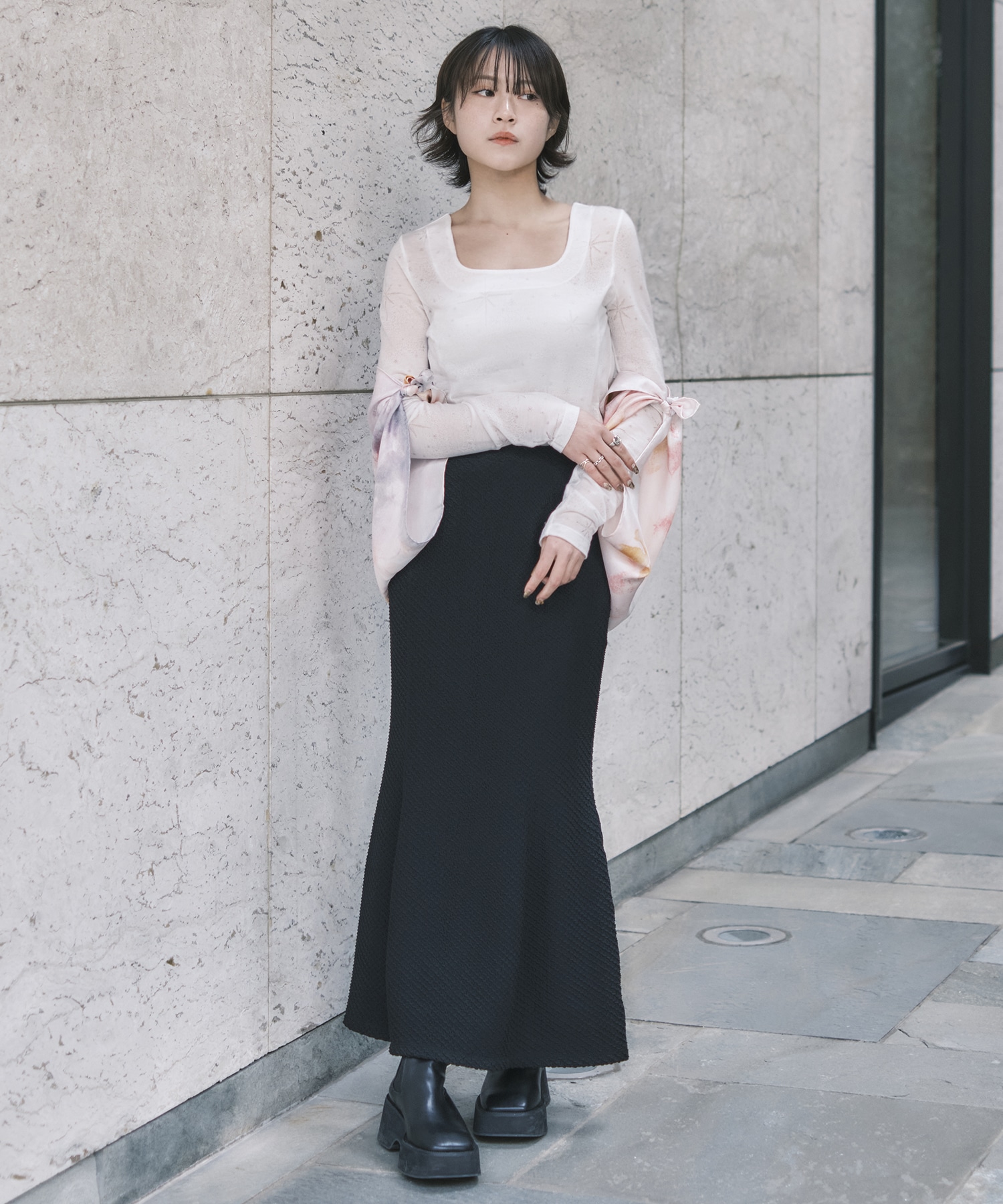 Starry Jersey Square Neck Sheer Top(2 WHITE): Mame Kurogouchi