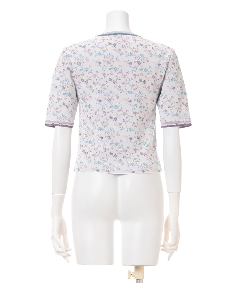 Floral Motif Glitter Short Sleeve Knit Top Mame Kurogouchi