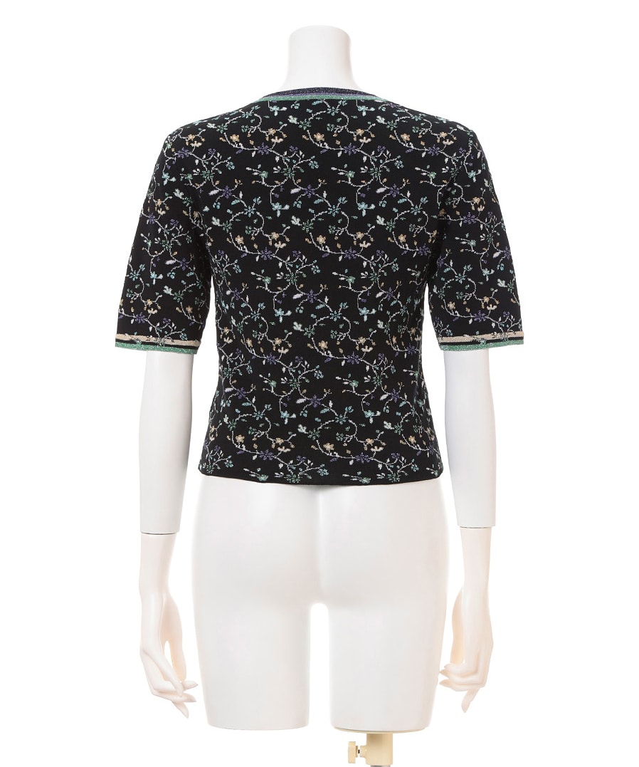 Floral Motif Glitter Short Sleeve Knit Top Mame Kurogouchi