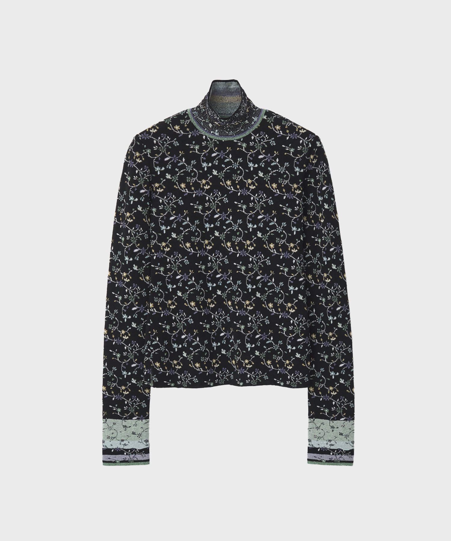 Floral Motif Glitter High Neck Knit Top Mame Kurogouchi