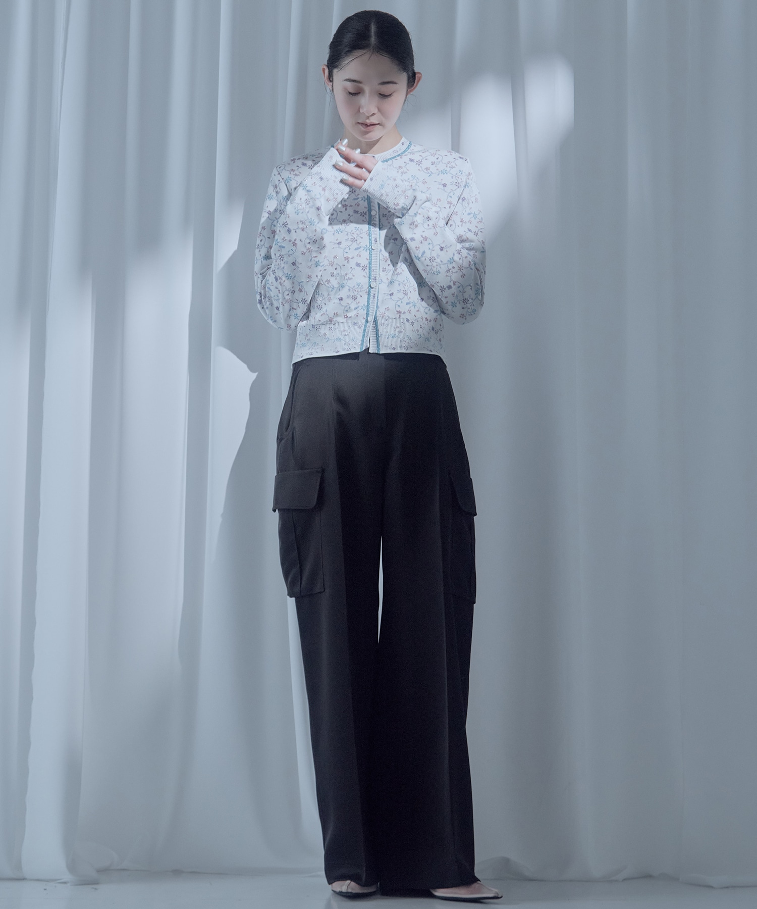 Floral Motif Glitter Knit Cardigan Mame Kurogouchi