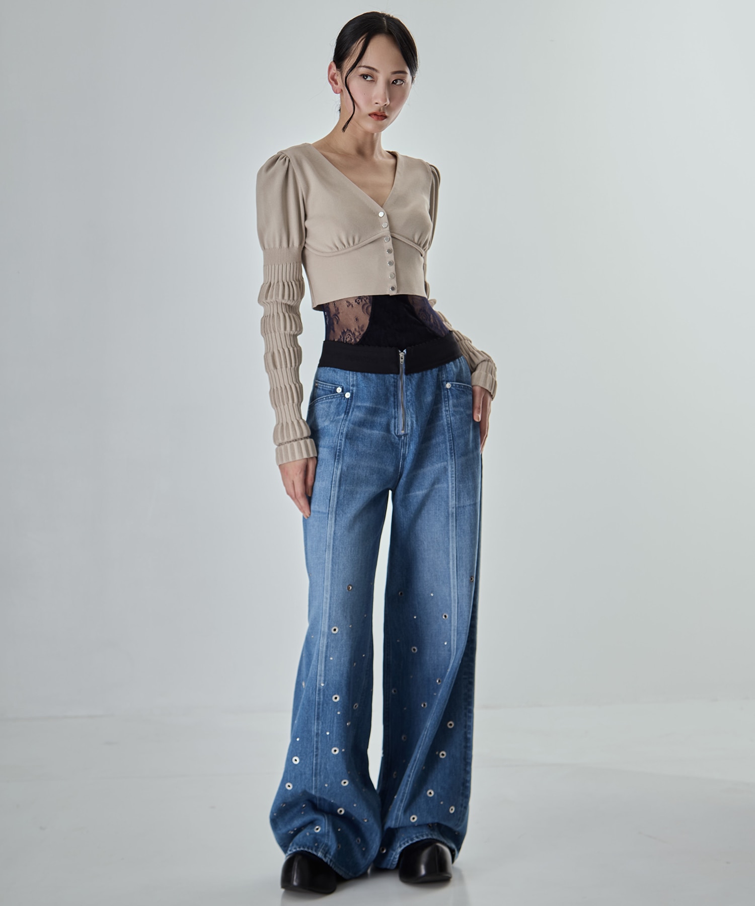 別注 STRIPE KNIT SHORT CARDIGAN FETICO