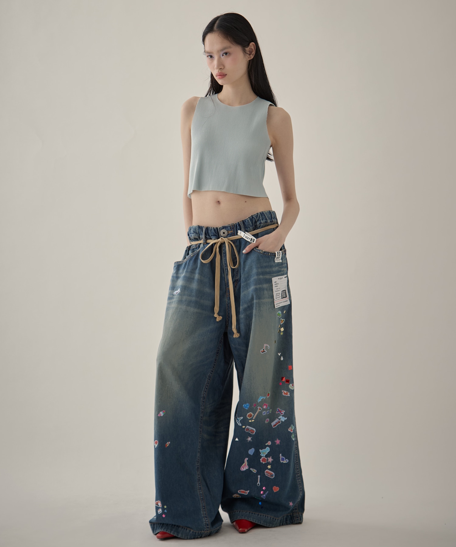 DENIM HUGE DETAIL PANTS w KIDS STICKER Maison MIHARA YASUHIRO