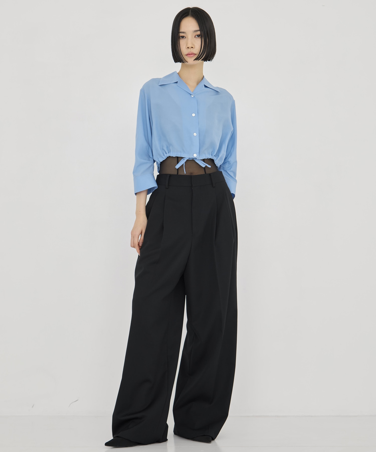 BLACK FORMAL TWO TUCK WIDE PANTS CINOH