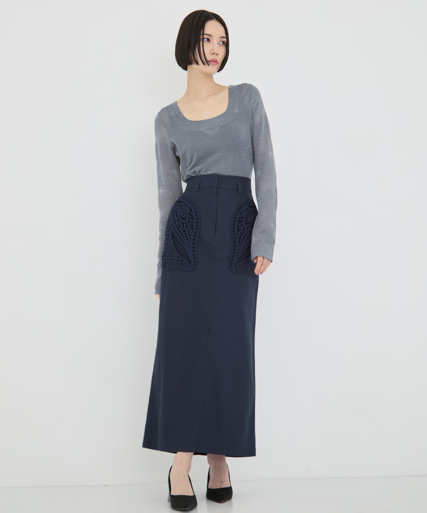 Cording Embroidery Detailed I-line Skirt Mame Kurogouchi