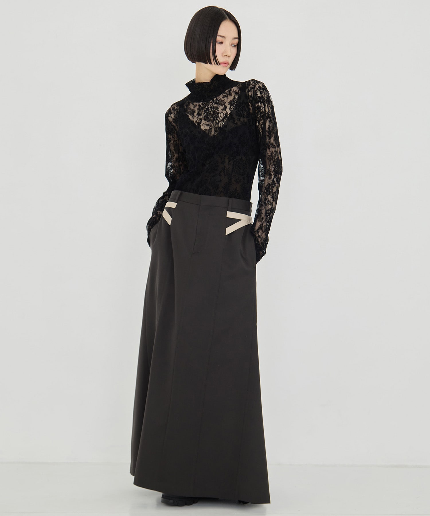 WOOL DOBBY SIDE STRAP SKIRT JOHN LAWRENCE SULLIVAN