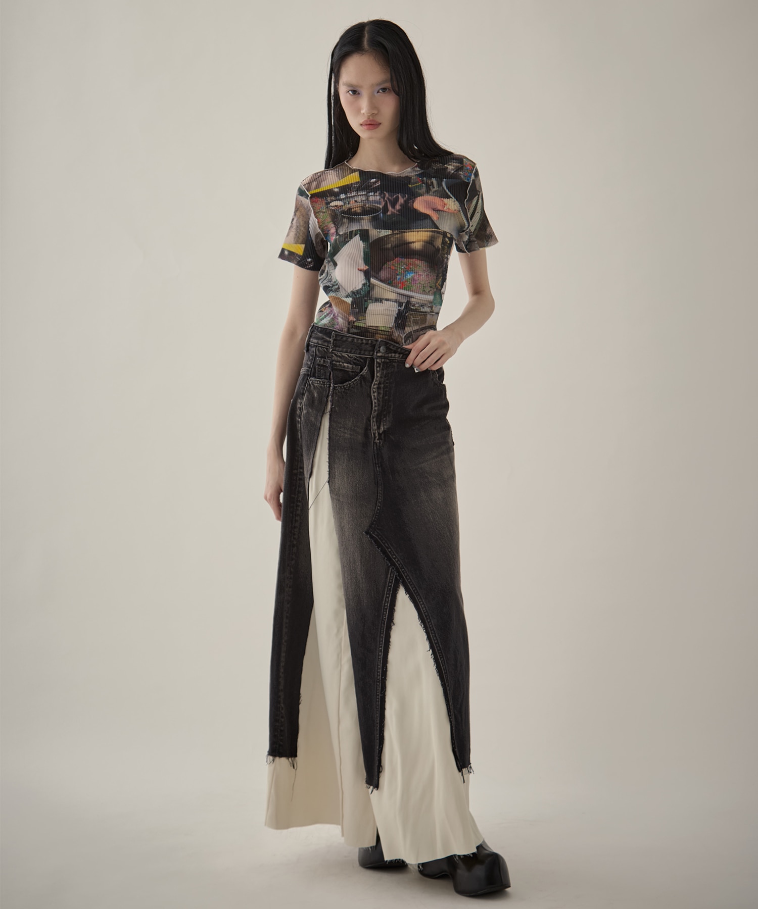 DENIM PANTS COMBINED SKIRT Maison MIHARA YASUHIRO