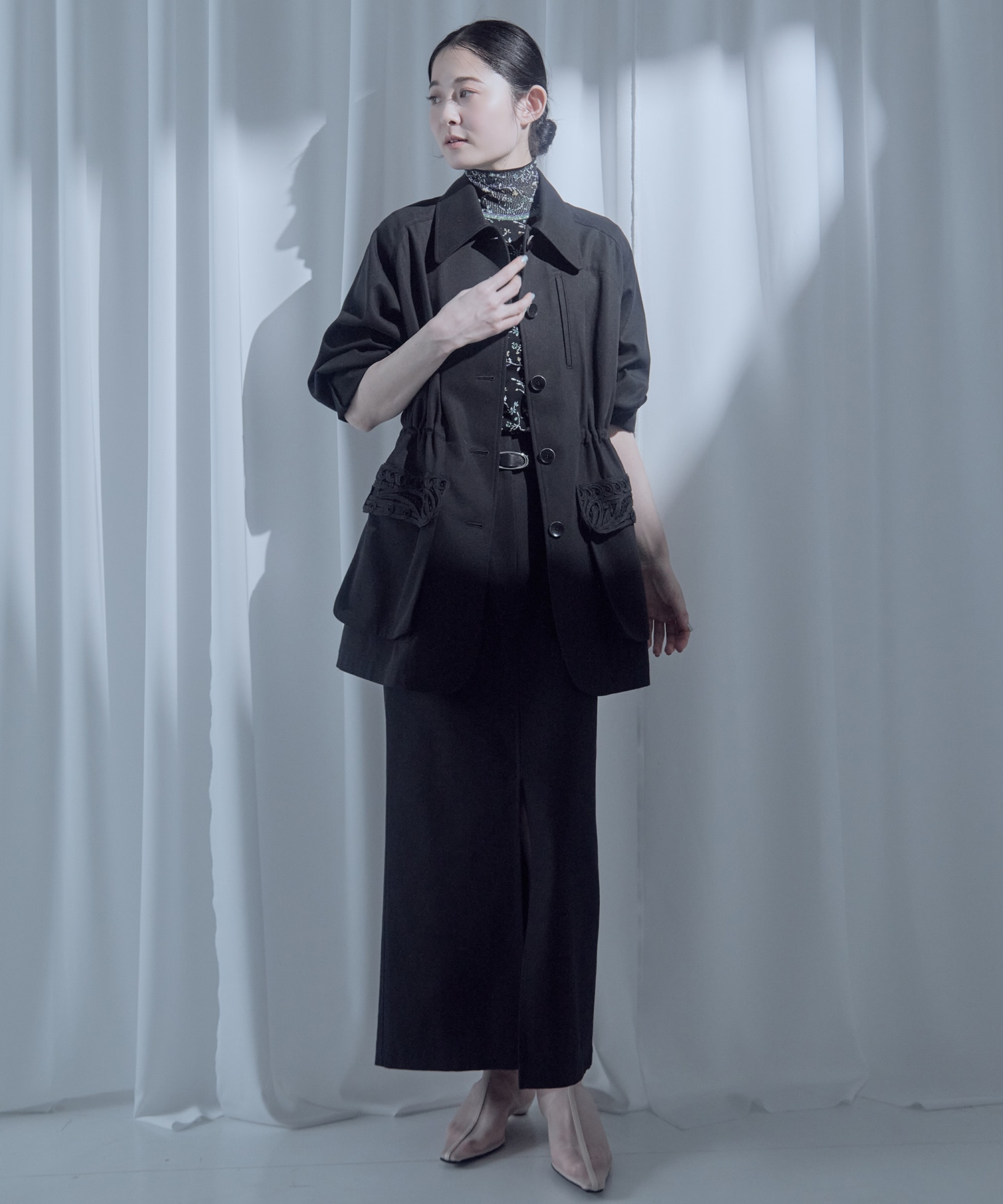 別注Cording Embroidery Detailed Middle Length Jacket Mame Kurogouchi