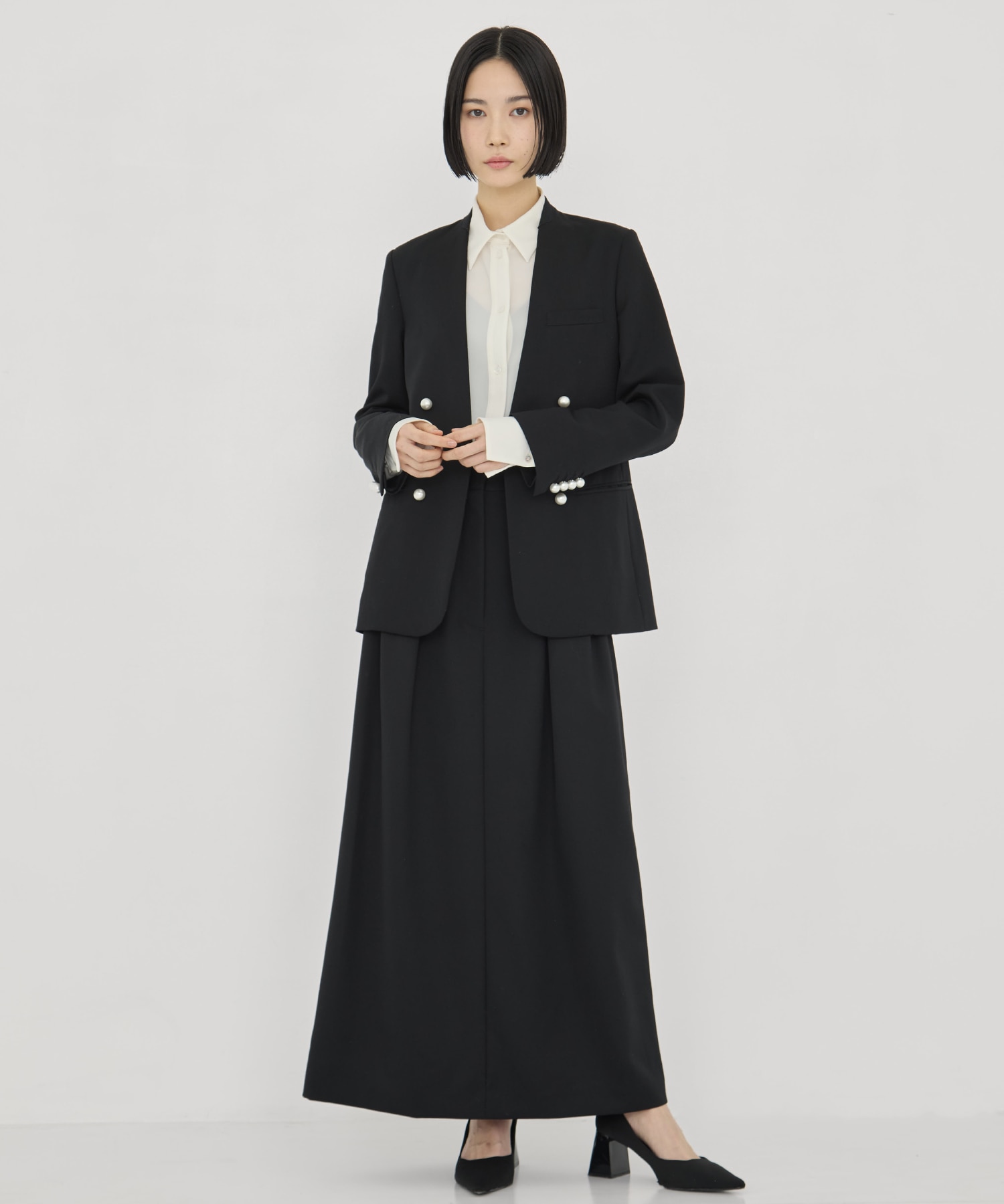 BLACK FORMAL NO COLLAR JACKET CINOH