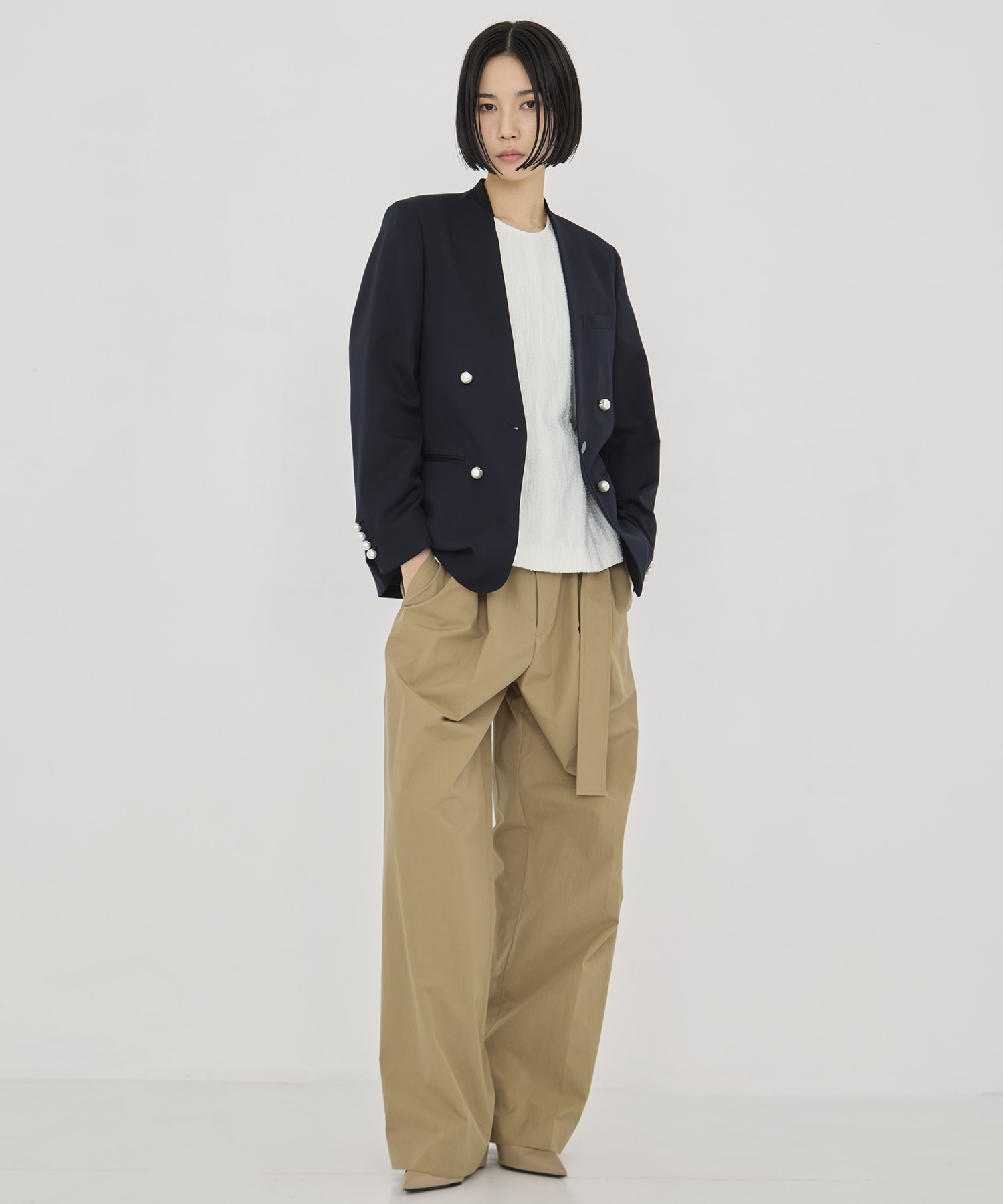 BLACK FORMAL NO COLLAR JACKET CINOH