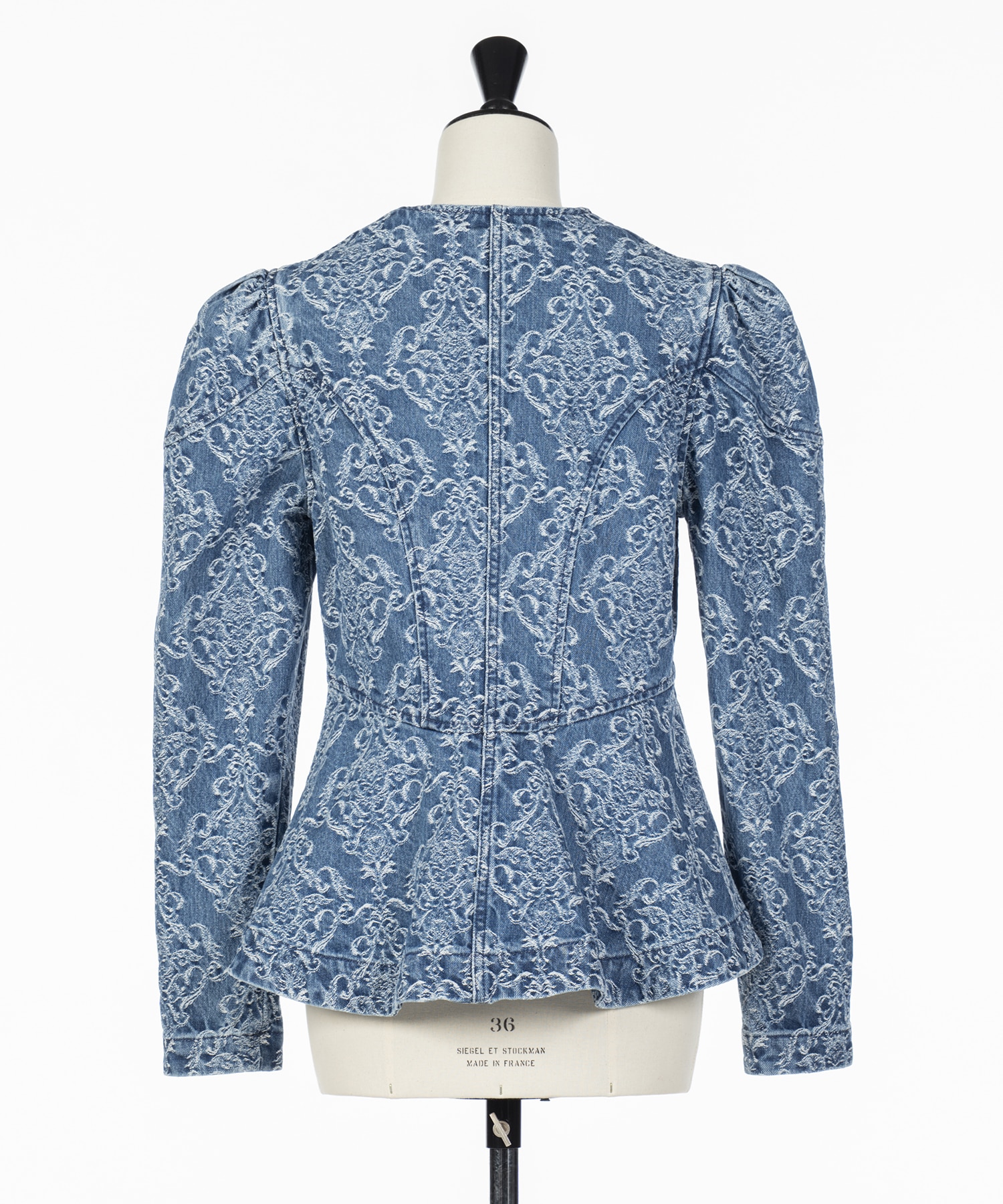 DAMASK-PRINT DENIM PEPLUM JACKET FETICO