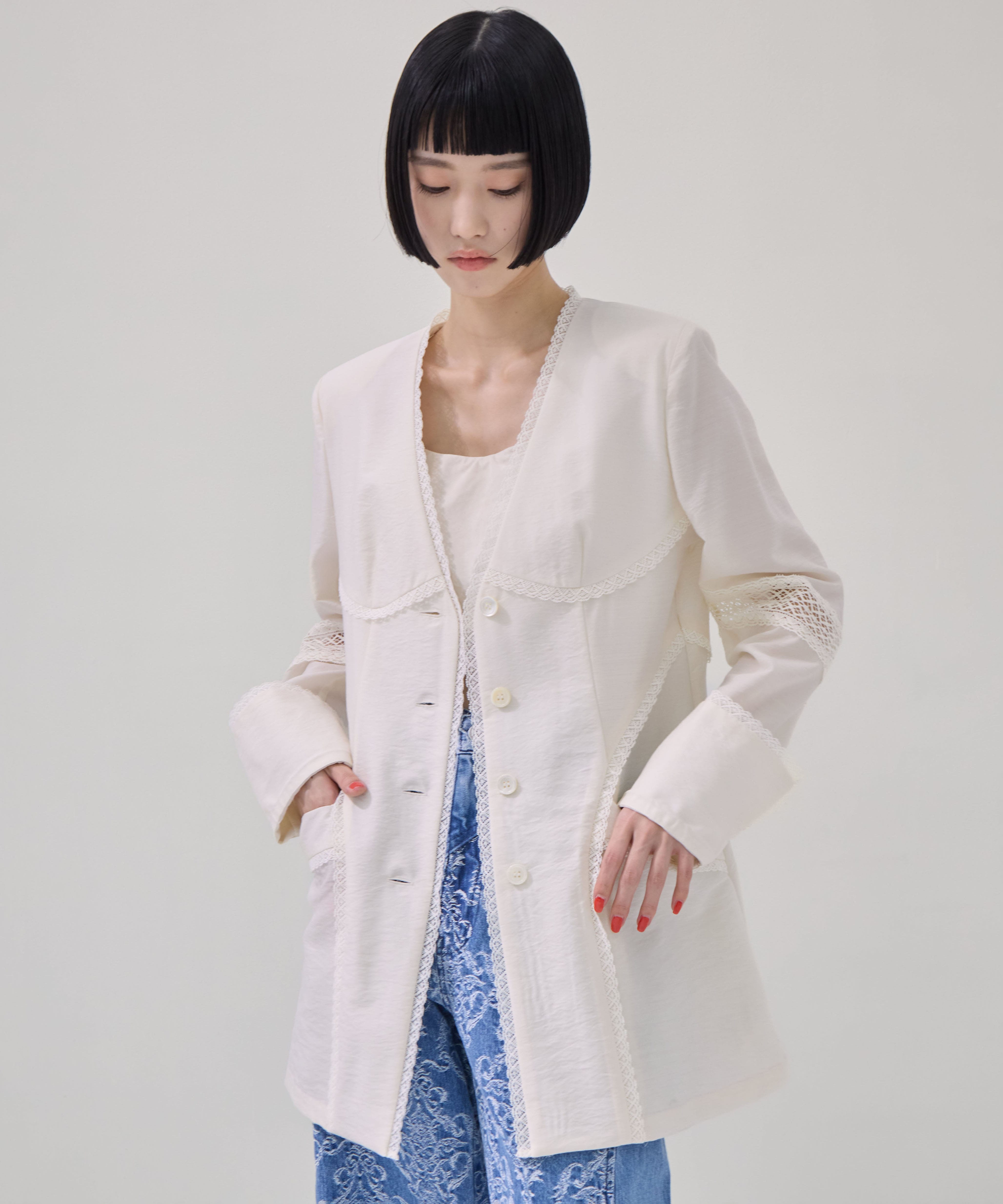 別注 LACE-PANELED SHIRT JACKET FETICO
