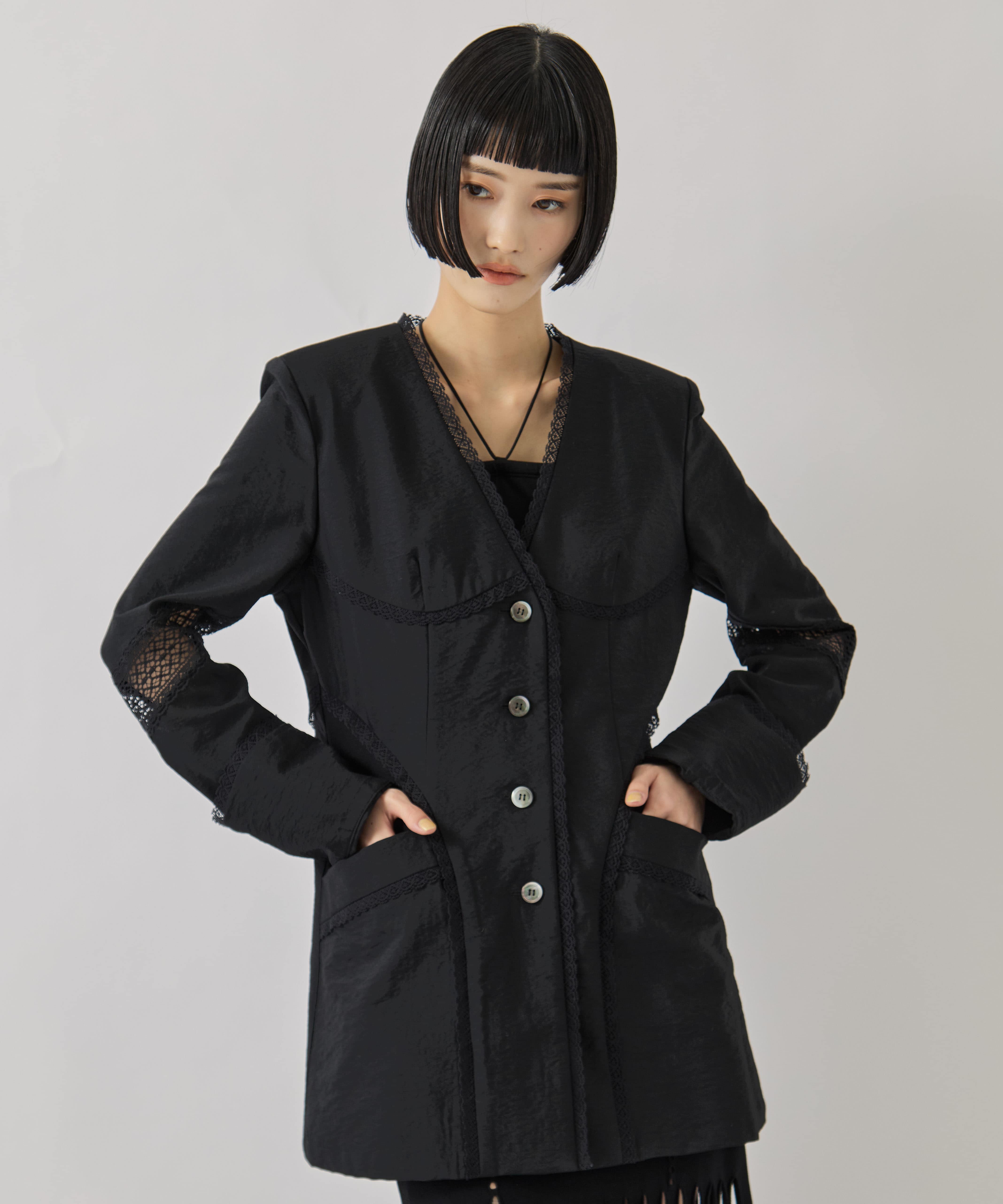 別注 LACE-PANELED SHIRT JACKET FETICO