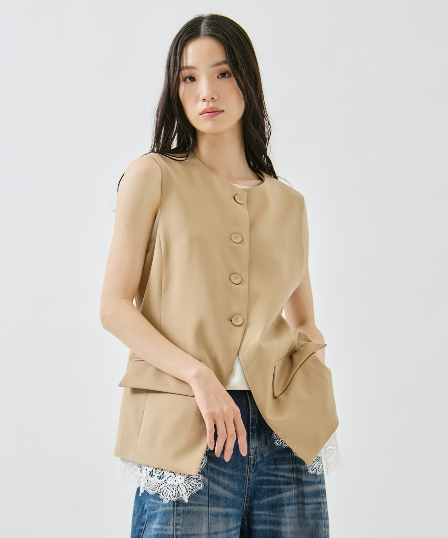 2WAY CREW NECK LACE TAKE OFF VEST AMERI