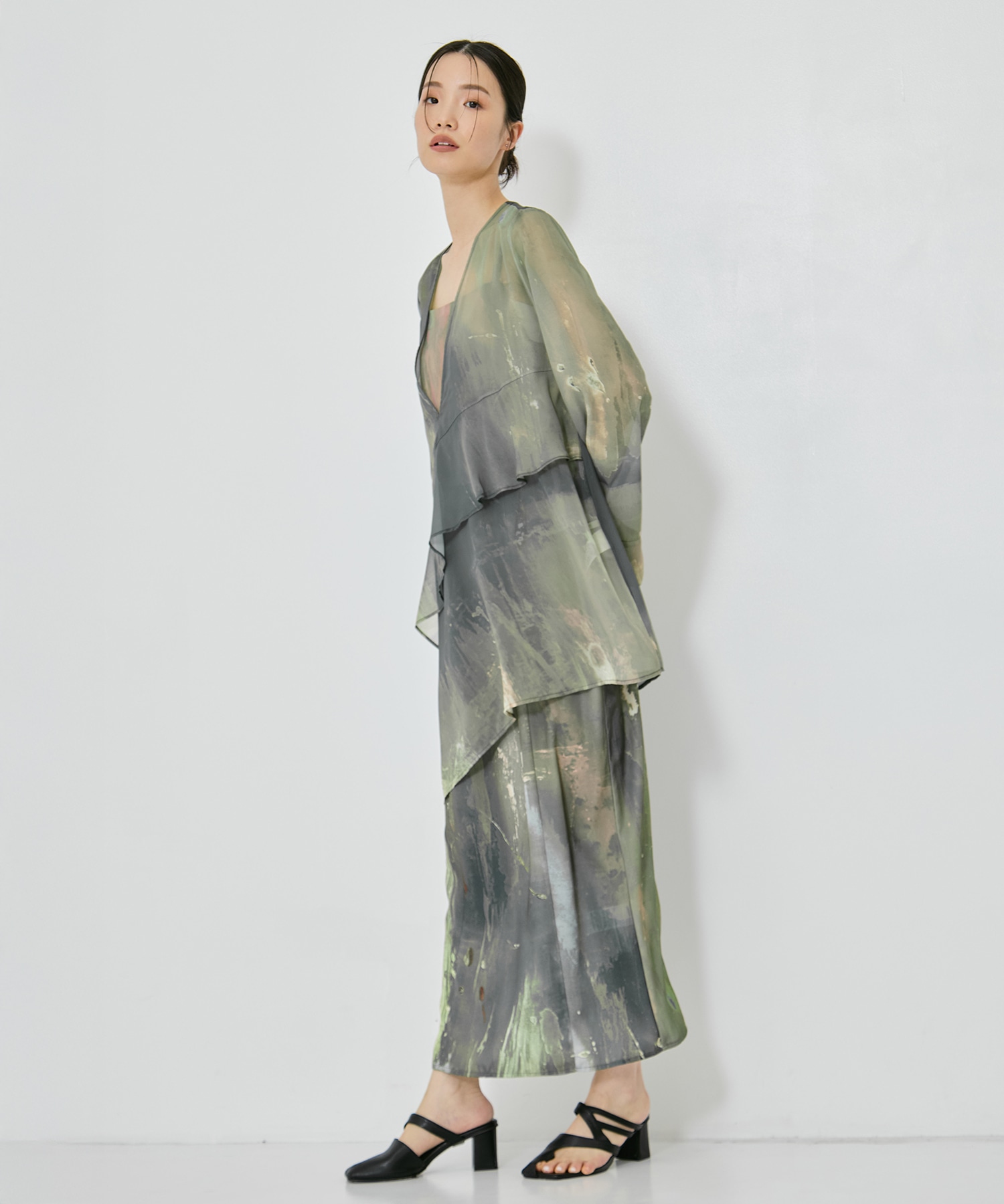 PAINTED TEXTURE ART LAYERED DRESS AMERI